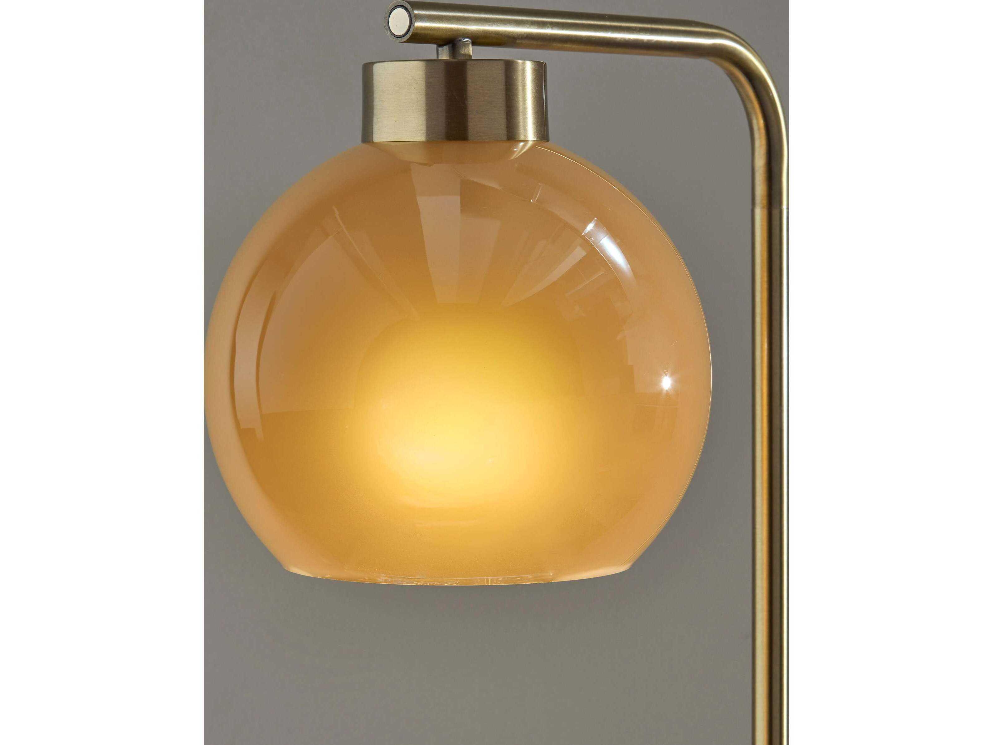 Adesso Atticus Antique Brass Amber Glosted Glass Table Lamp