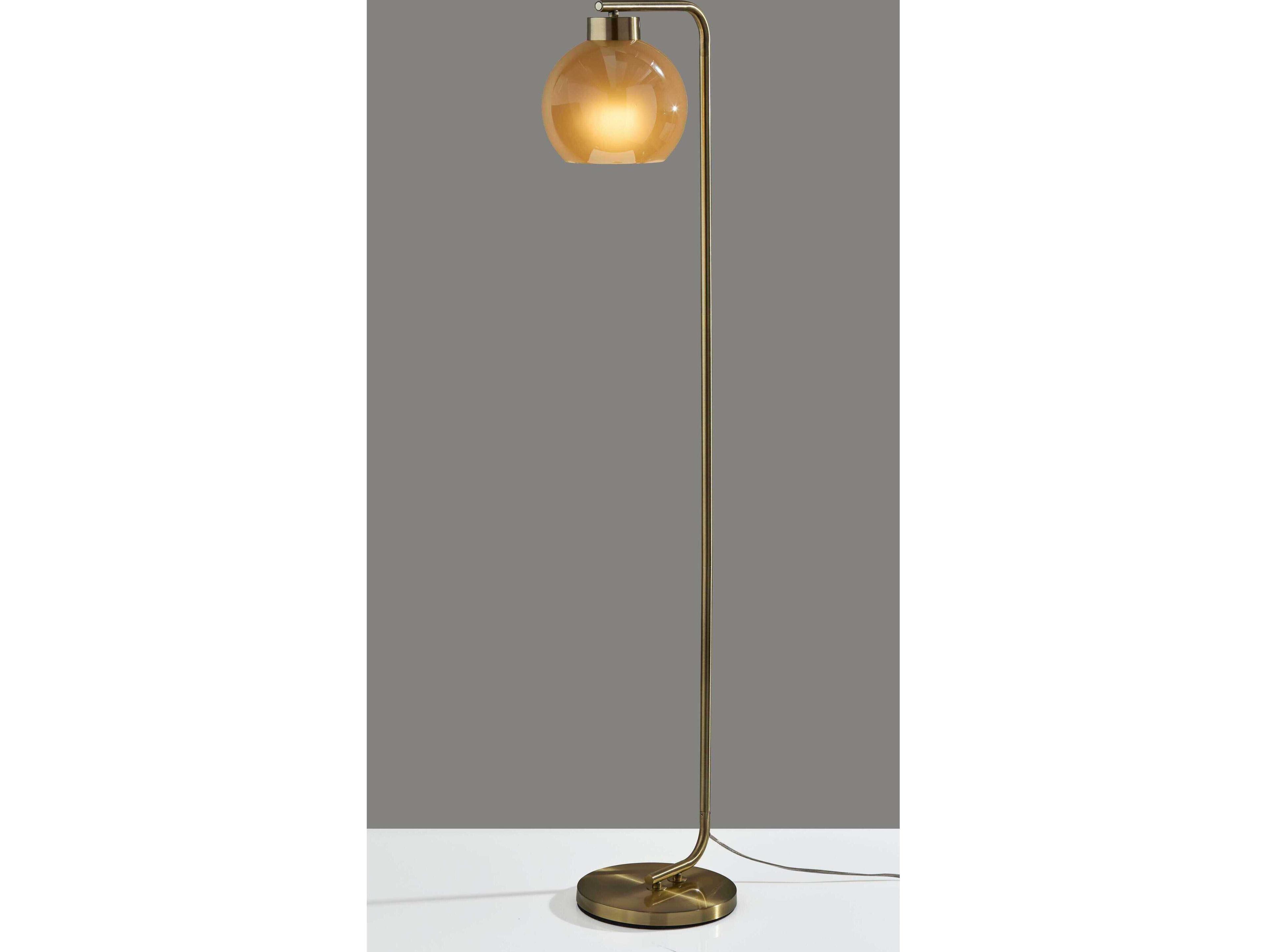 Adesso Atticus Antique Brass Amber Glosted Glass Floor Lamp