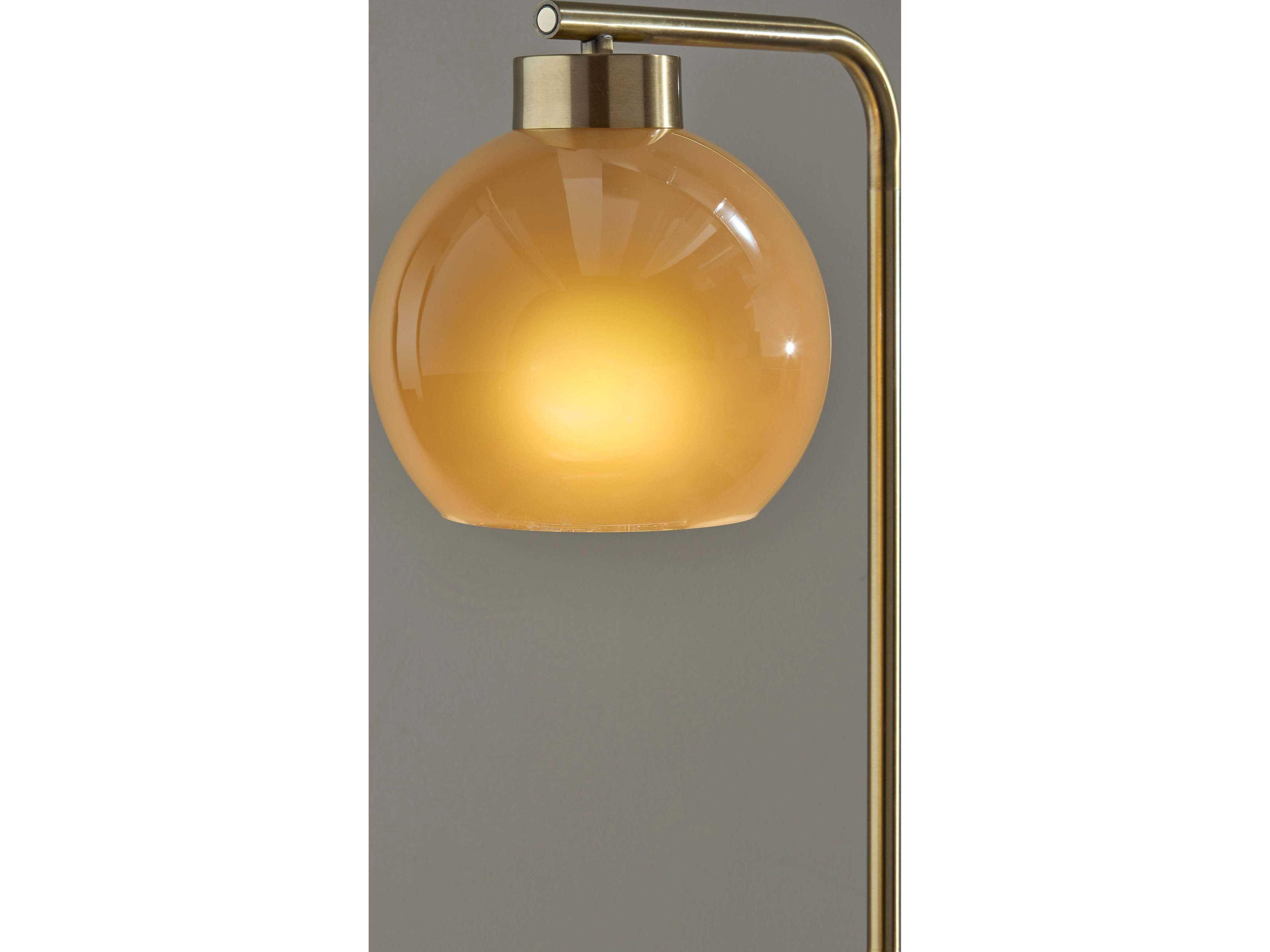 Adesso Atticus Antique Brass Amber Glosted Glass Floor Lamp