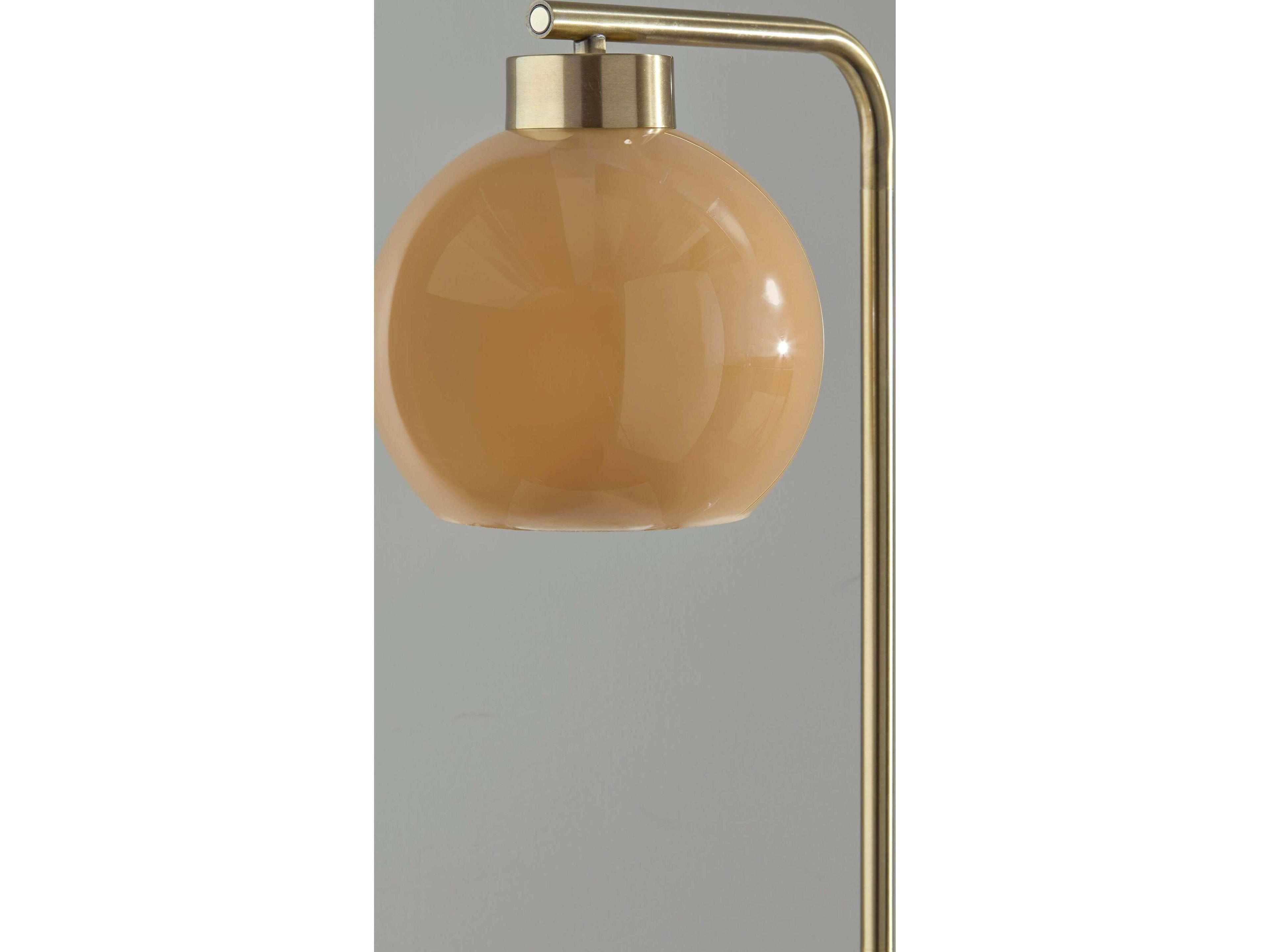 Adesso Atticus Antique Brass Amber Glosted Glass Floor Lamp