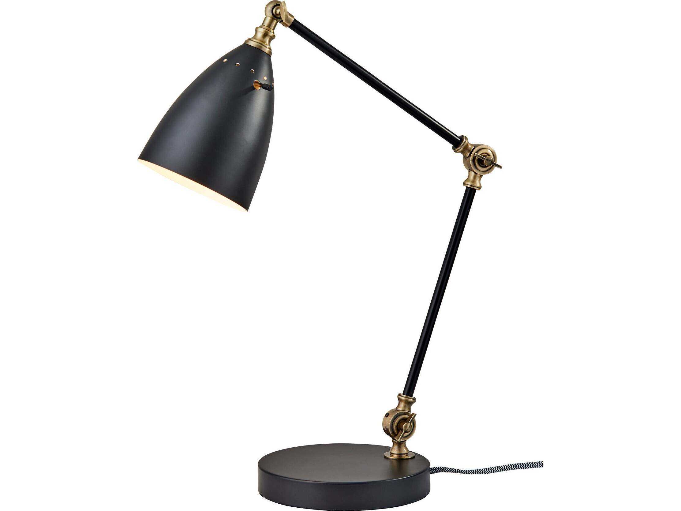 Adesso Boston Black Antique Brass Painted Metal Desk Lamp
