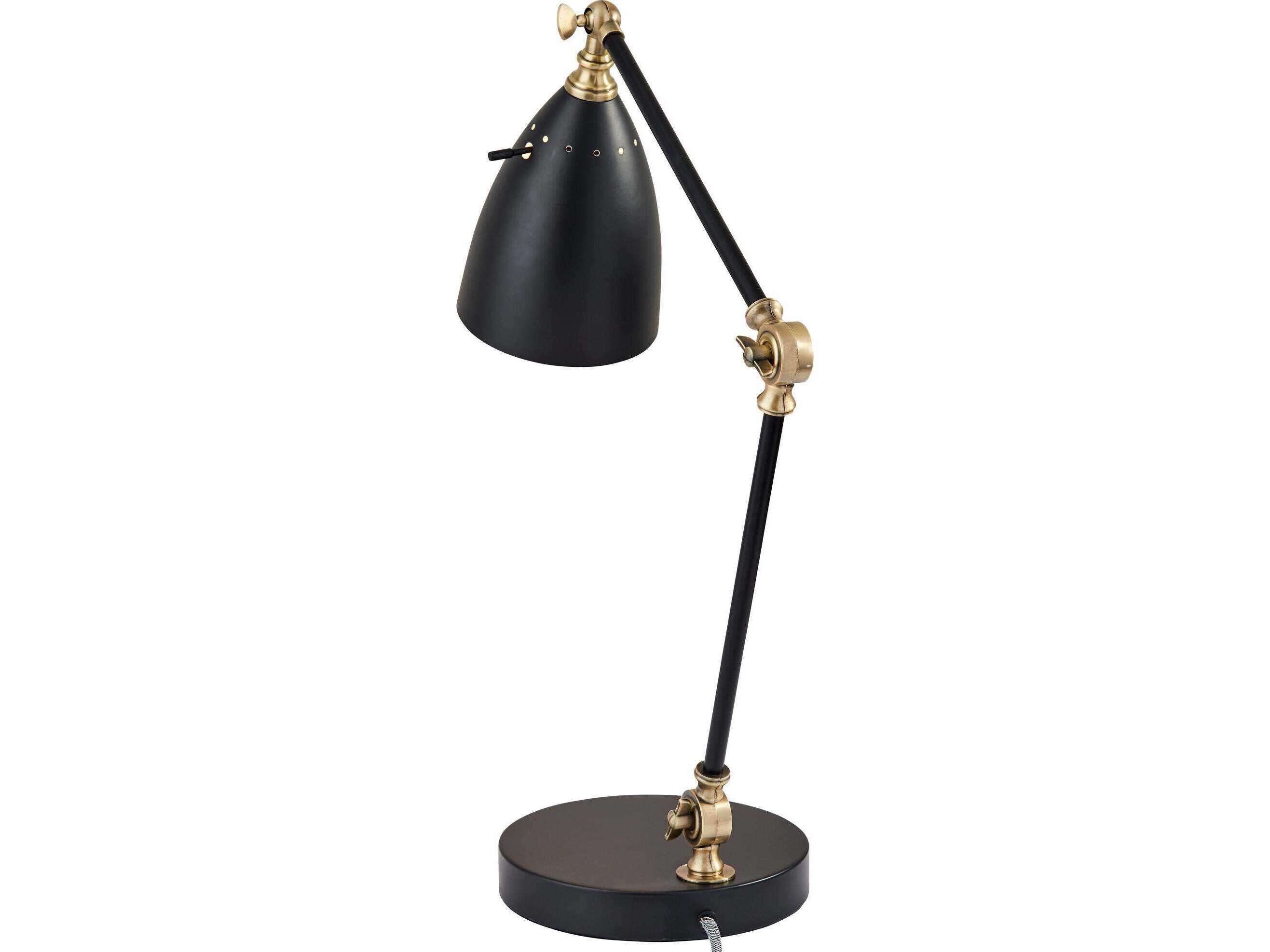Adesso Boston Black Antique Brass Painted Metal Desk Lamp
