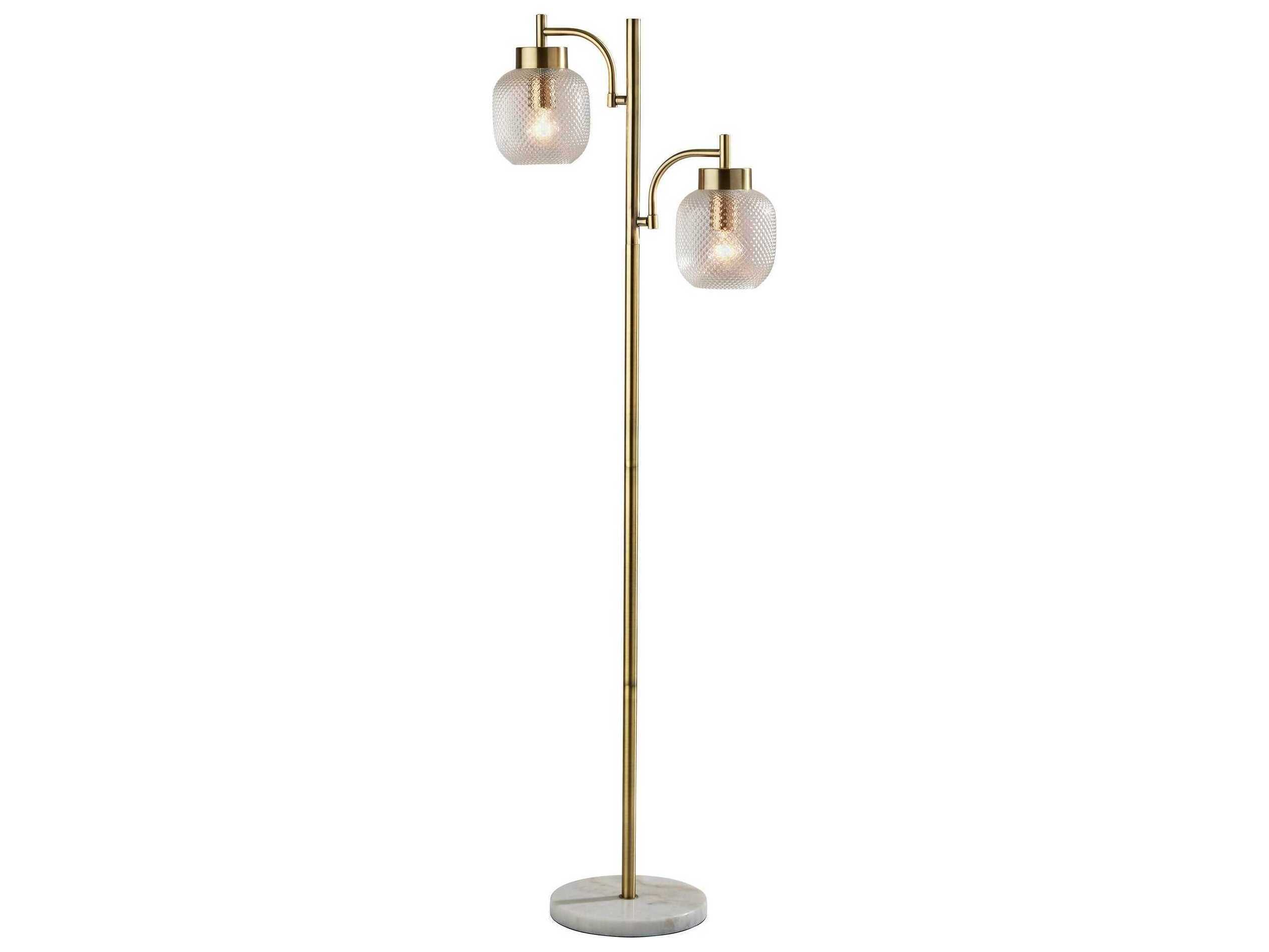 Adesso Natasha Antique Brass Clear Textured Glass Floor Lamp