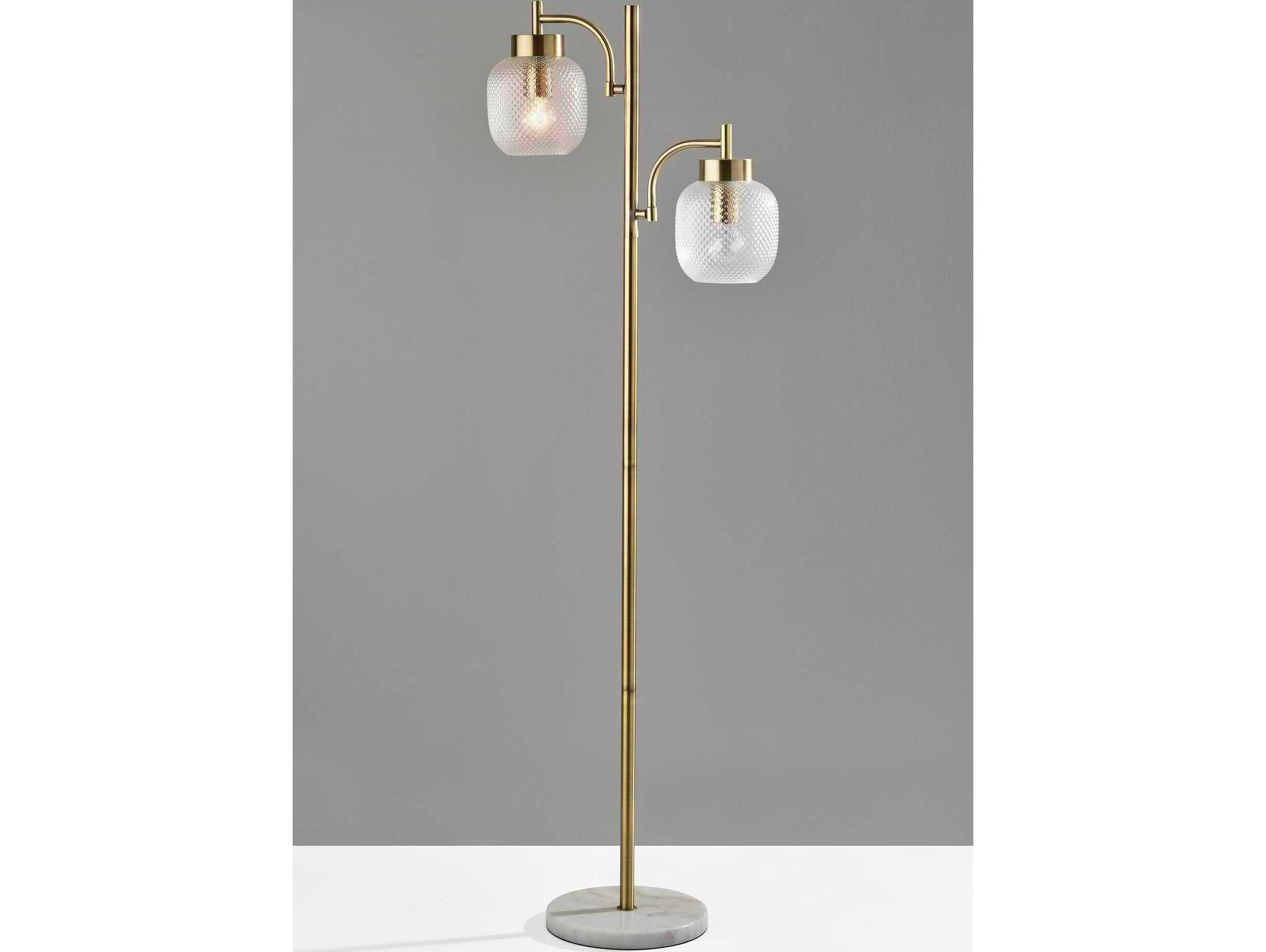 Adesso Natasha Antique Brass Clear Textured Glass Floor Lamp
