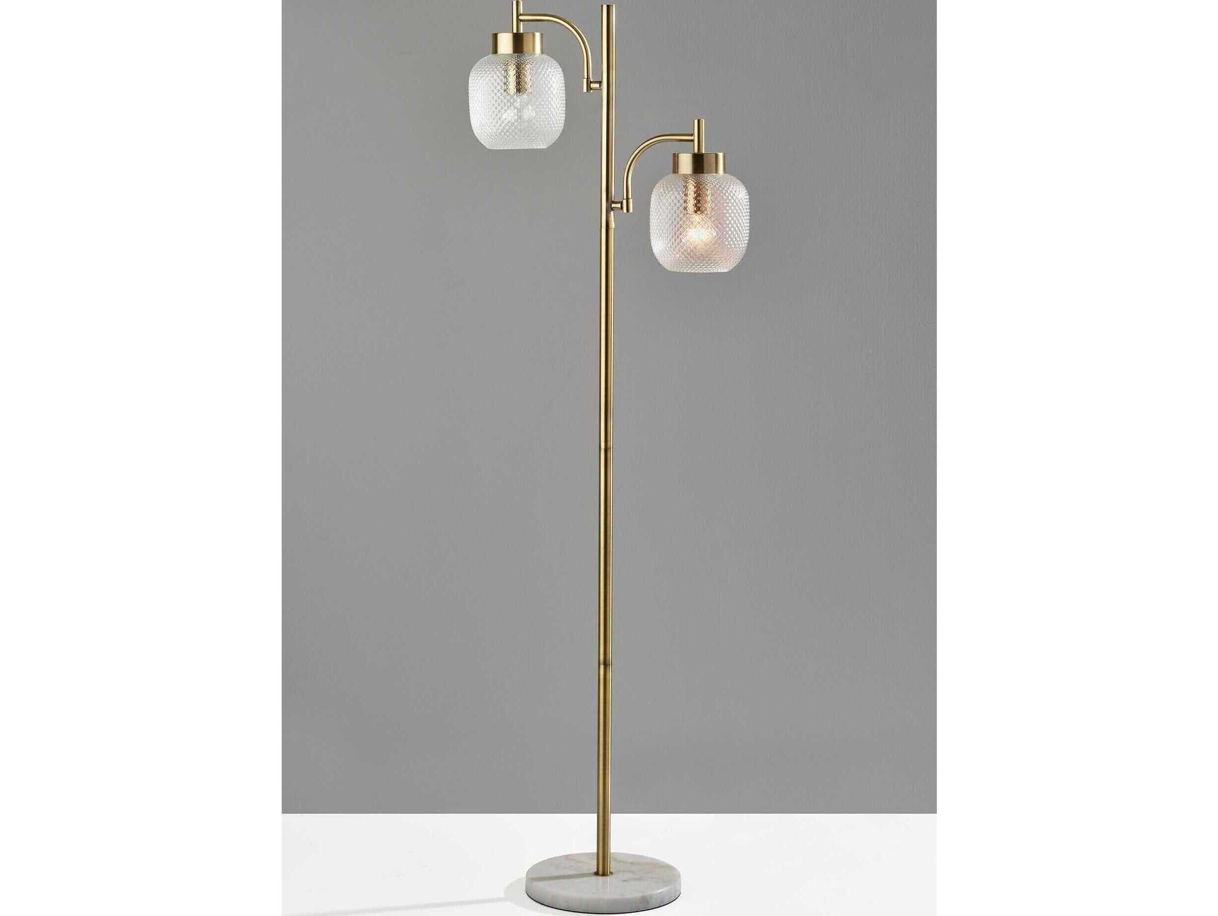 Adesso Natasha Antique Brass Clear Textured Glass Floor Lamp