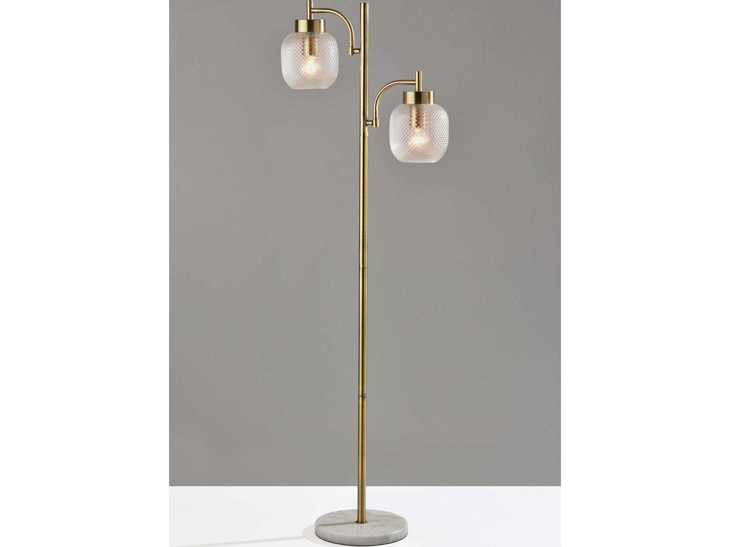 Adesso Natasha Antique Brass Clear Textured Glass Floor Lamp