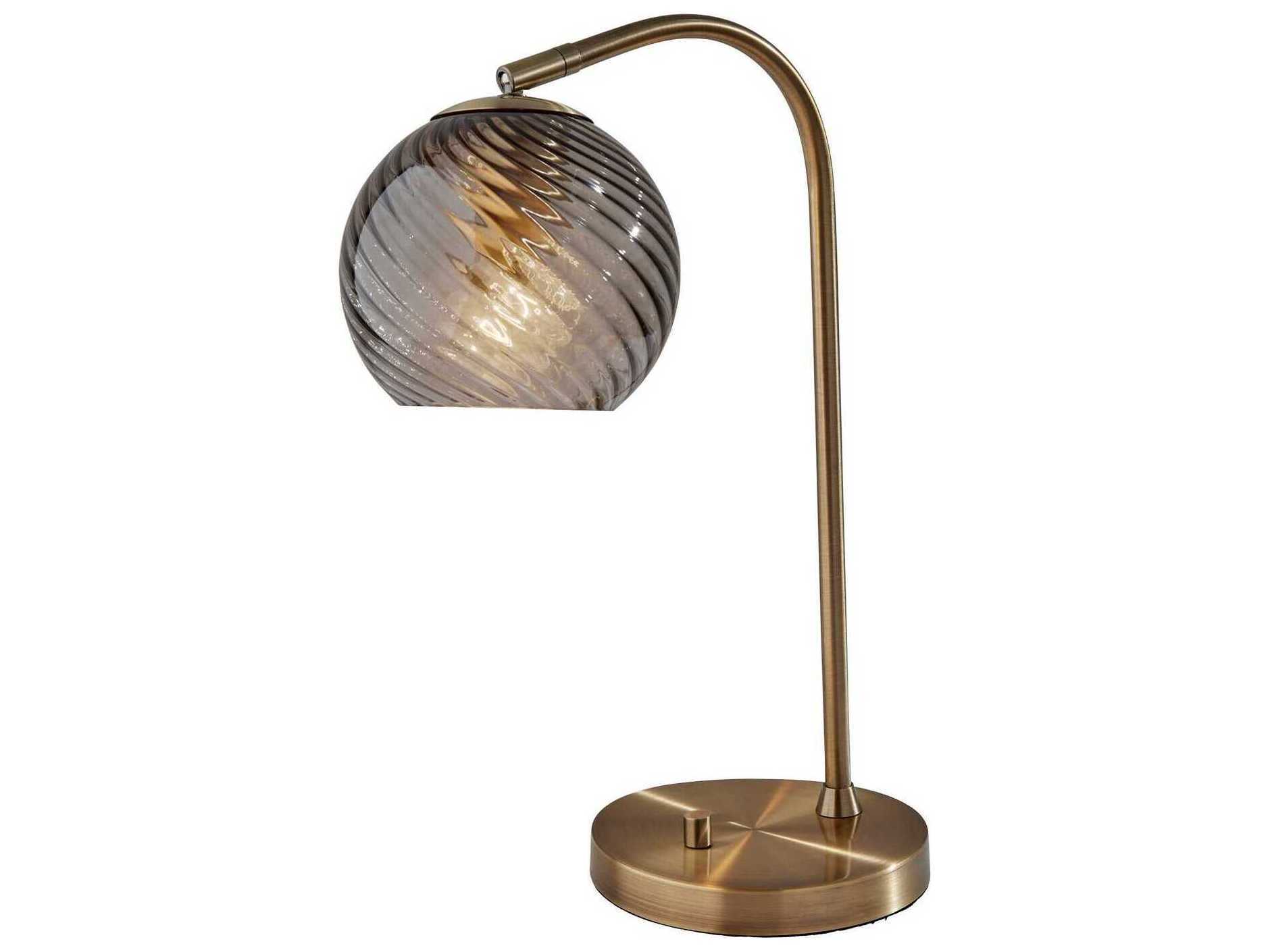 Adesso Camden Antique Brass Smoked Swirled Glass Desk Lamp