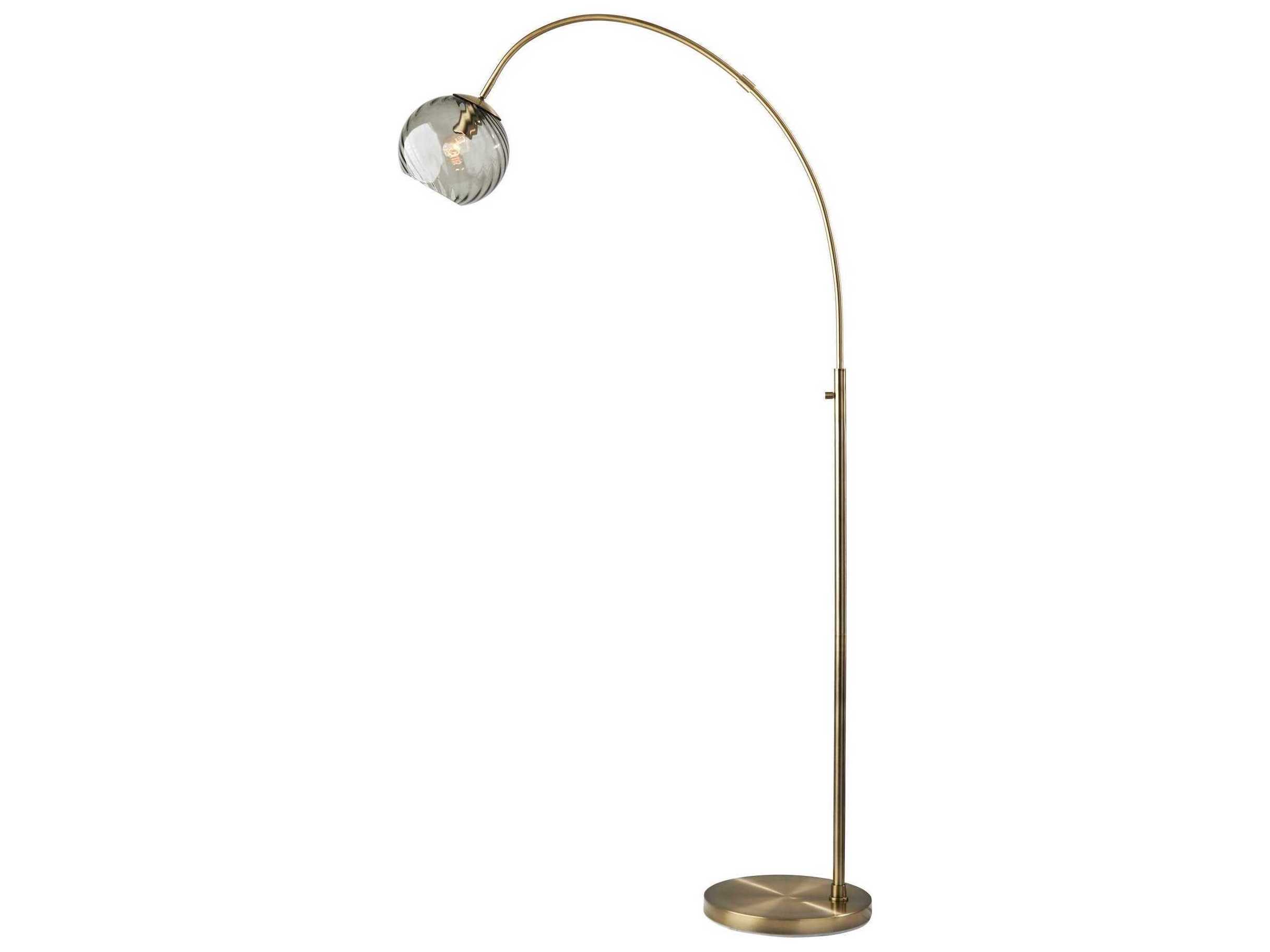Adesso Camden Antique Brass Smoked Swirled Glass Floor Lamp