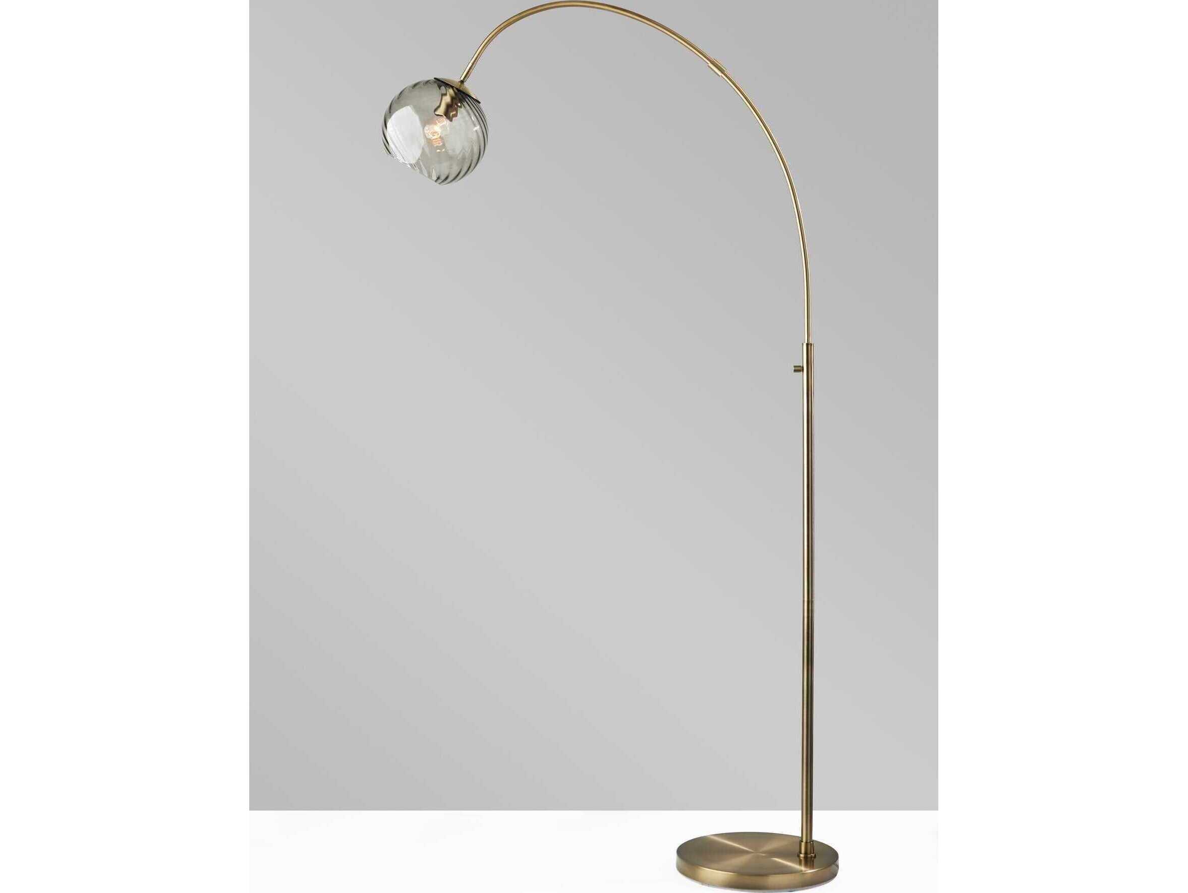 Adesso Camden Antique Brass Smoked Swirled Glass Floor Lamp
