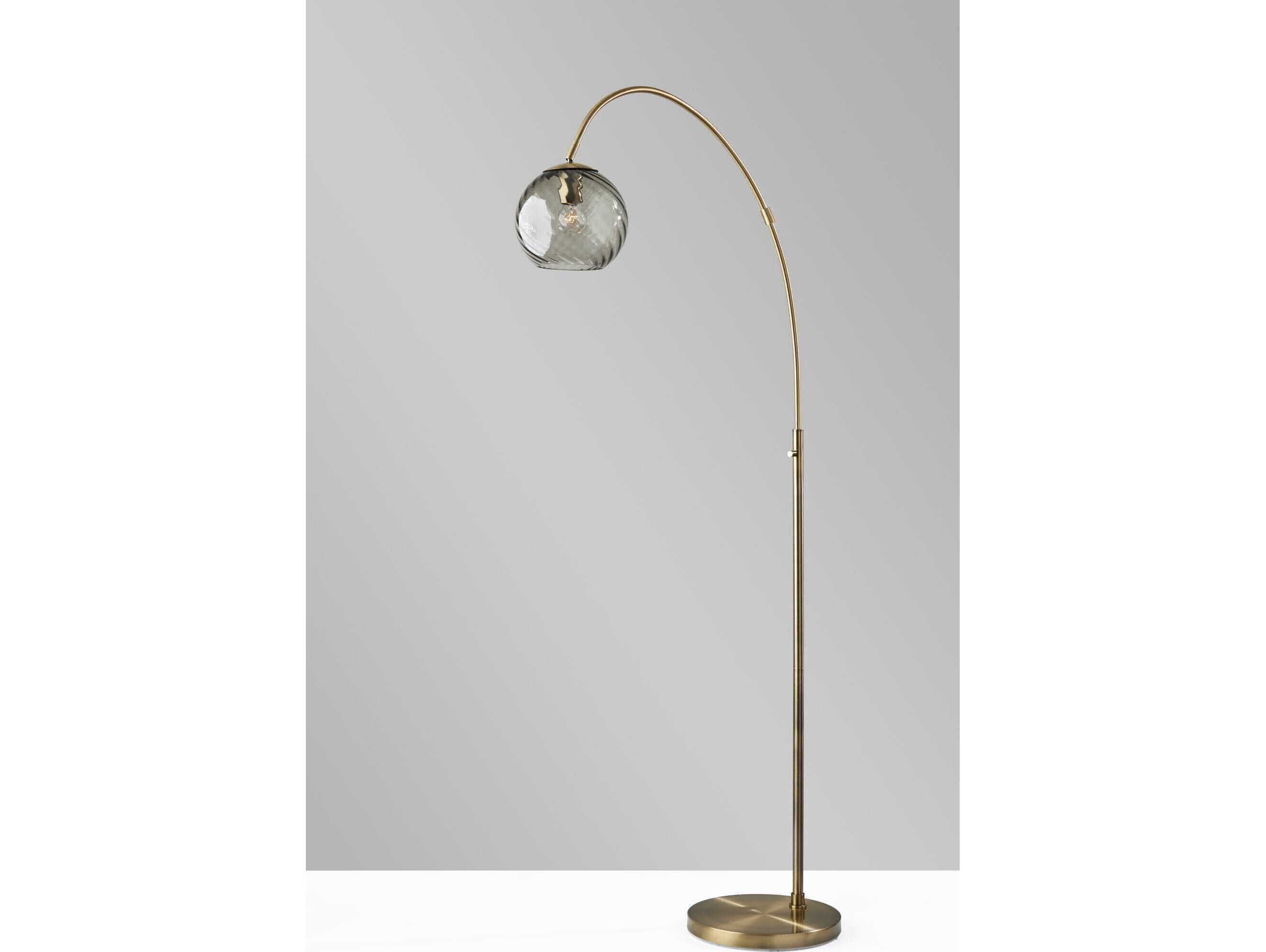 Adesso Camden Antique Brass Smoked Swirled Glass Floor Lamp