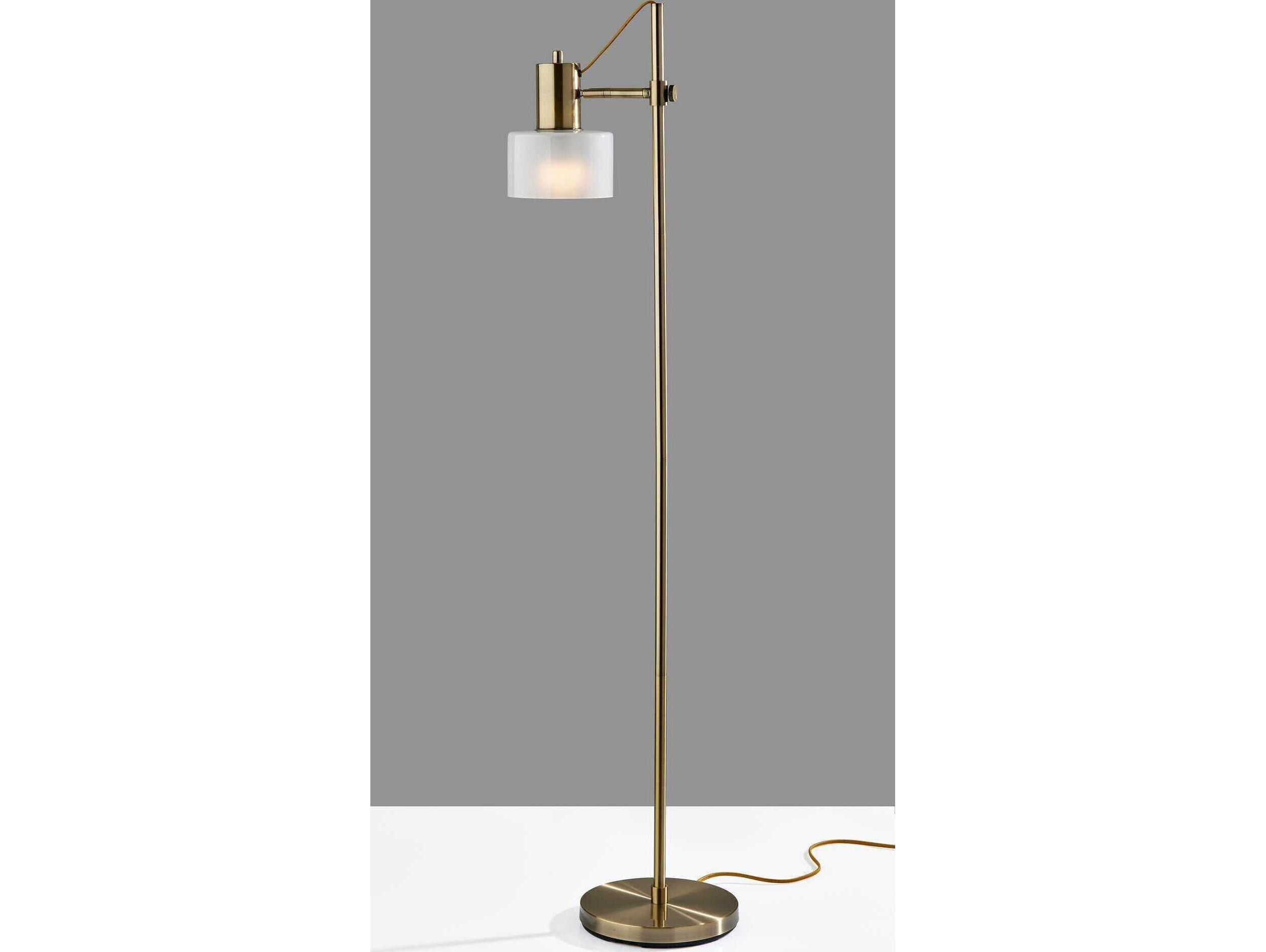 Adesso Rhodes Antique Brass White Glosted Glass Floor Lamp