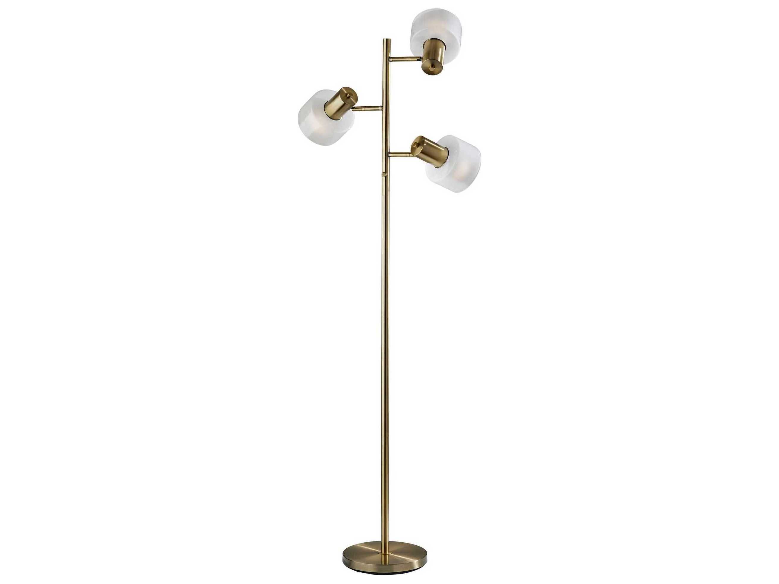 Adesso Rhodes Antique Brass White Glosted Glass Floor Lamp