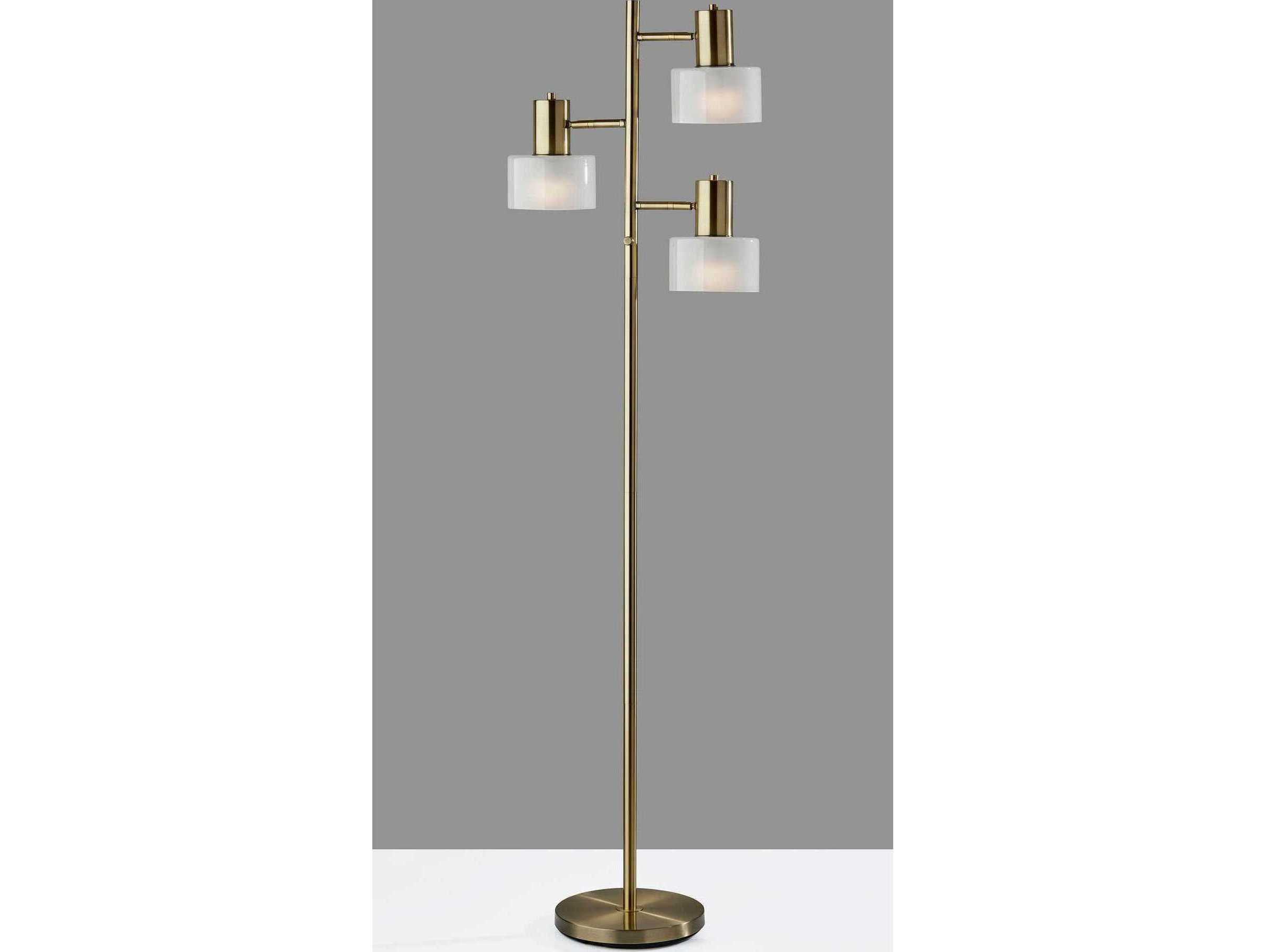 Adesso Rhodes Antique Brass White Glosted Glass Floor Lamp