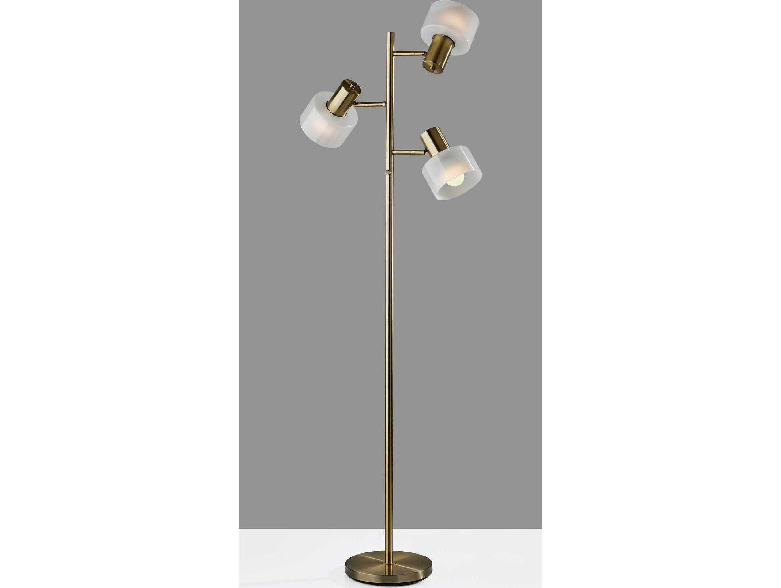 Adesso Rhodes Antique Brass White Glosted Glass Floor Lamp