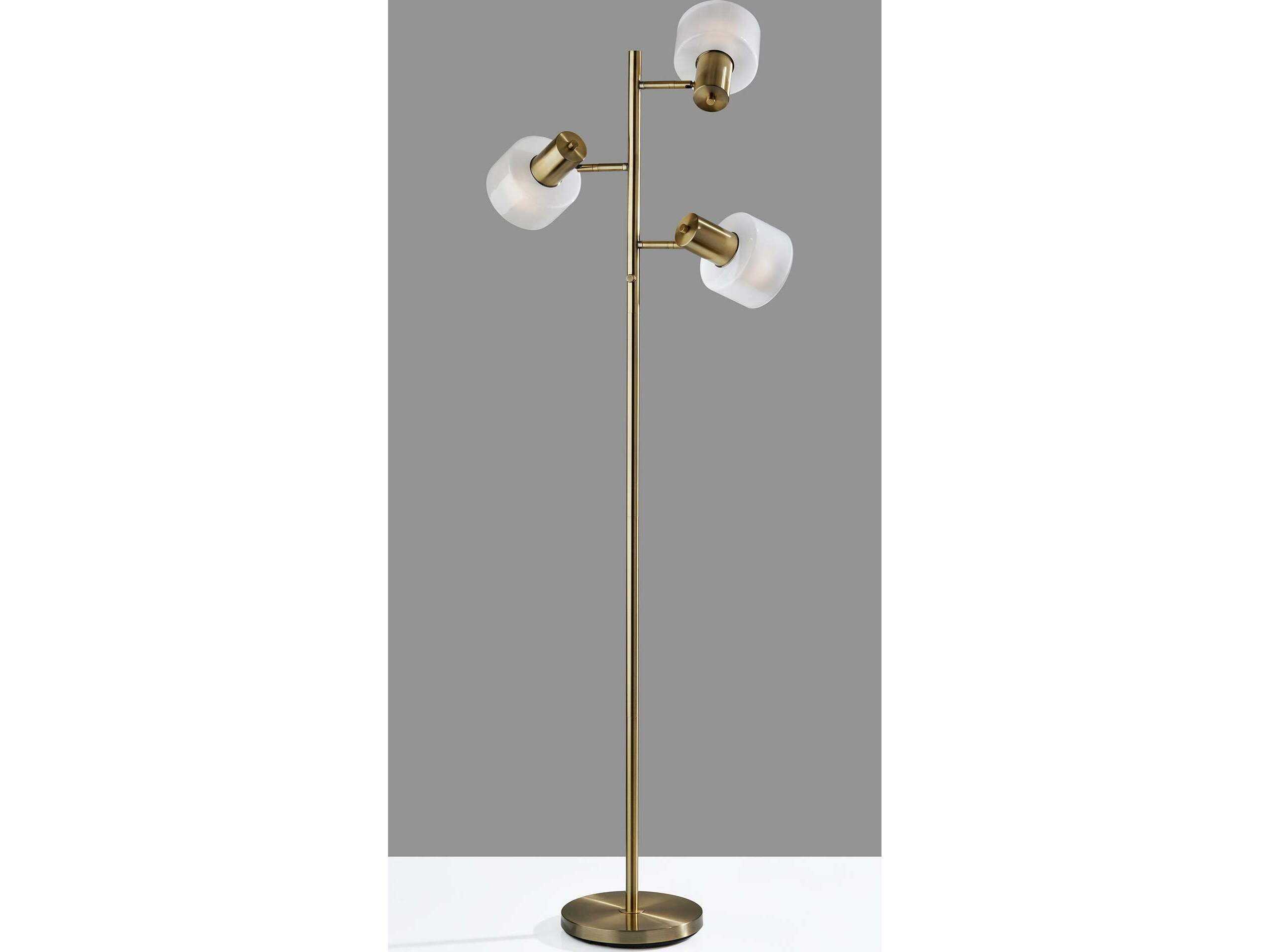 Adesso Rhodes Antique Brass White Glosted Glass Floor Lamp