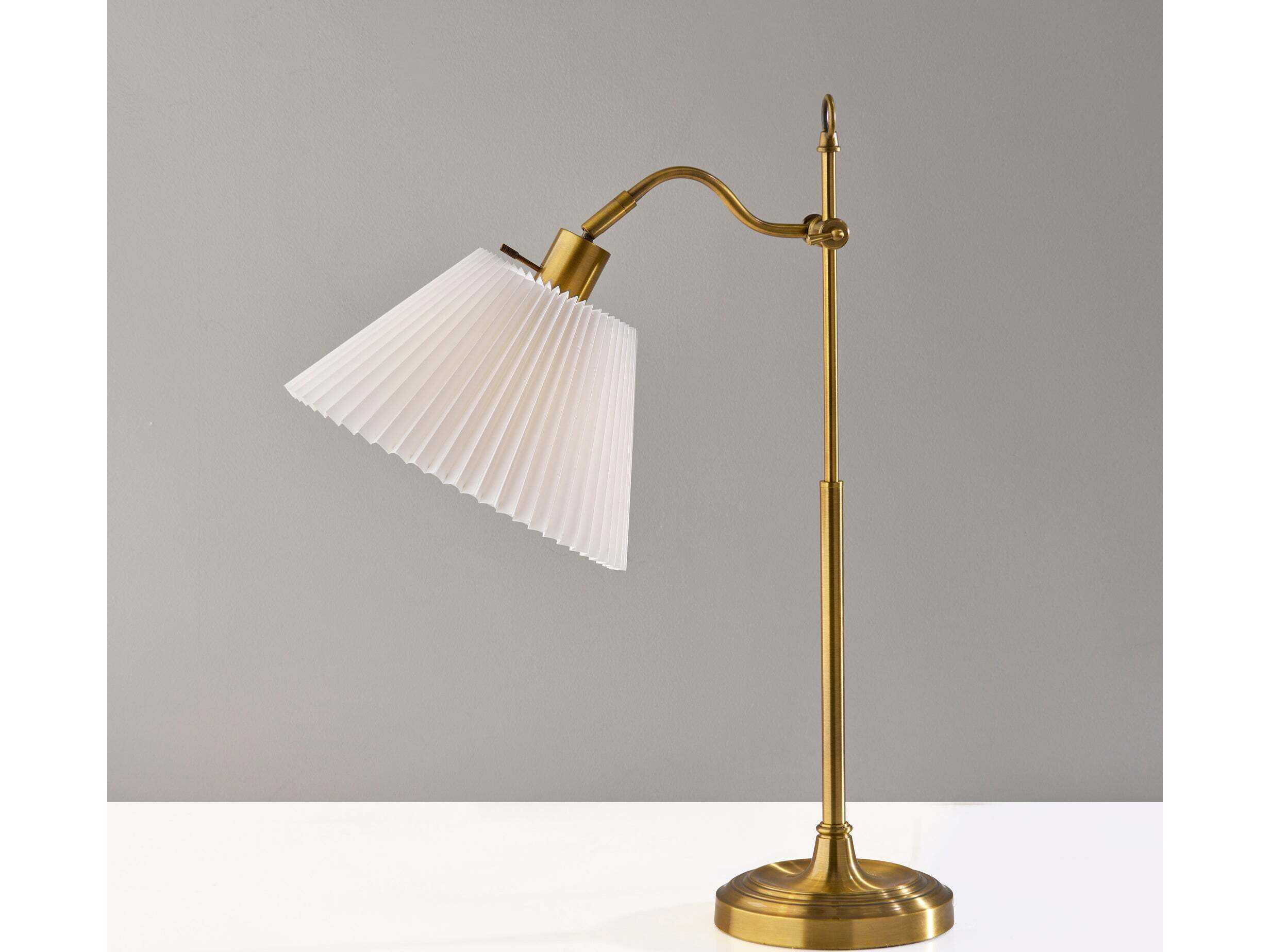 Adesso Derby Antique Brass White Pleated Buffet Lamp