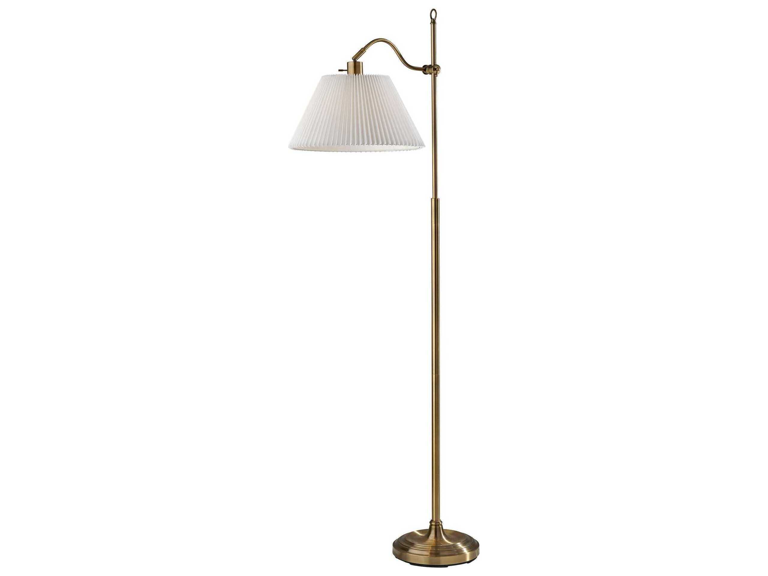Adesso Derby Antique Brass White Pleated Floor Lamp