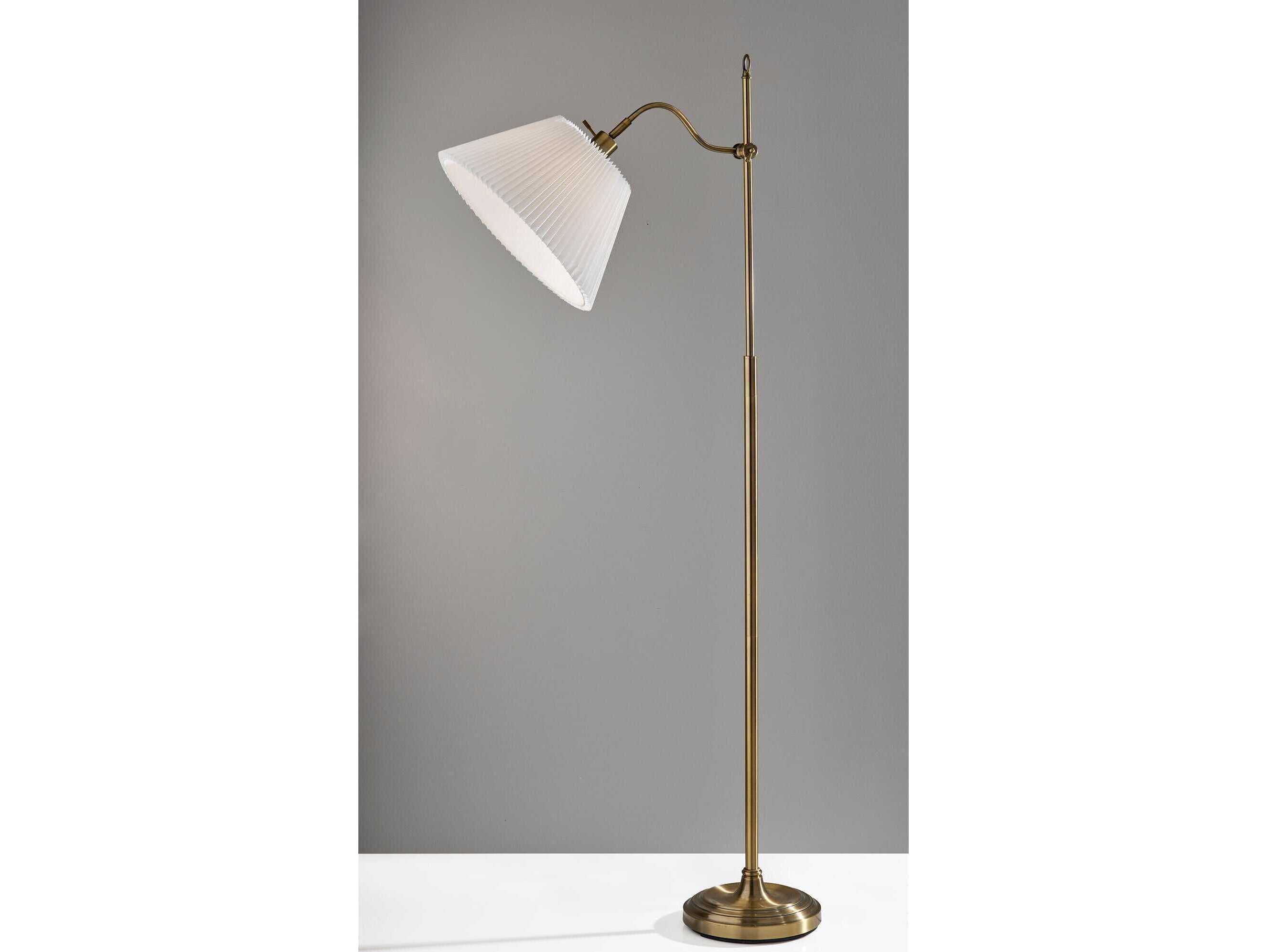 Adesso Derby Antique Brass White Pleated Floor Lamp
