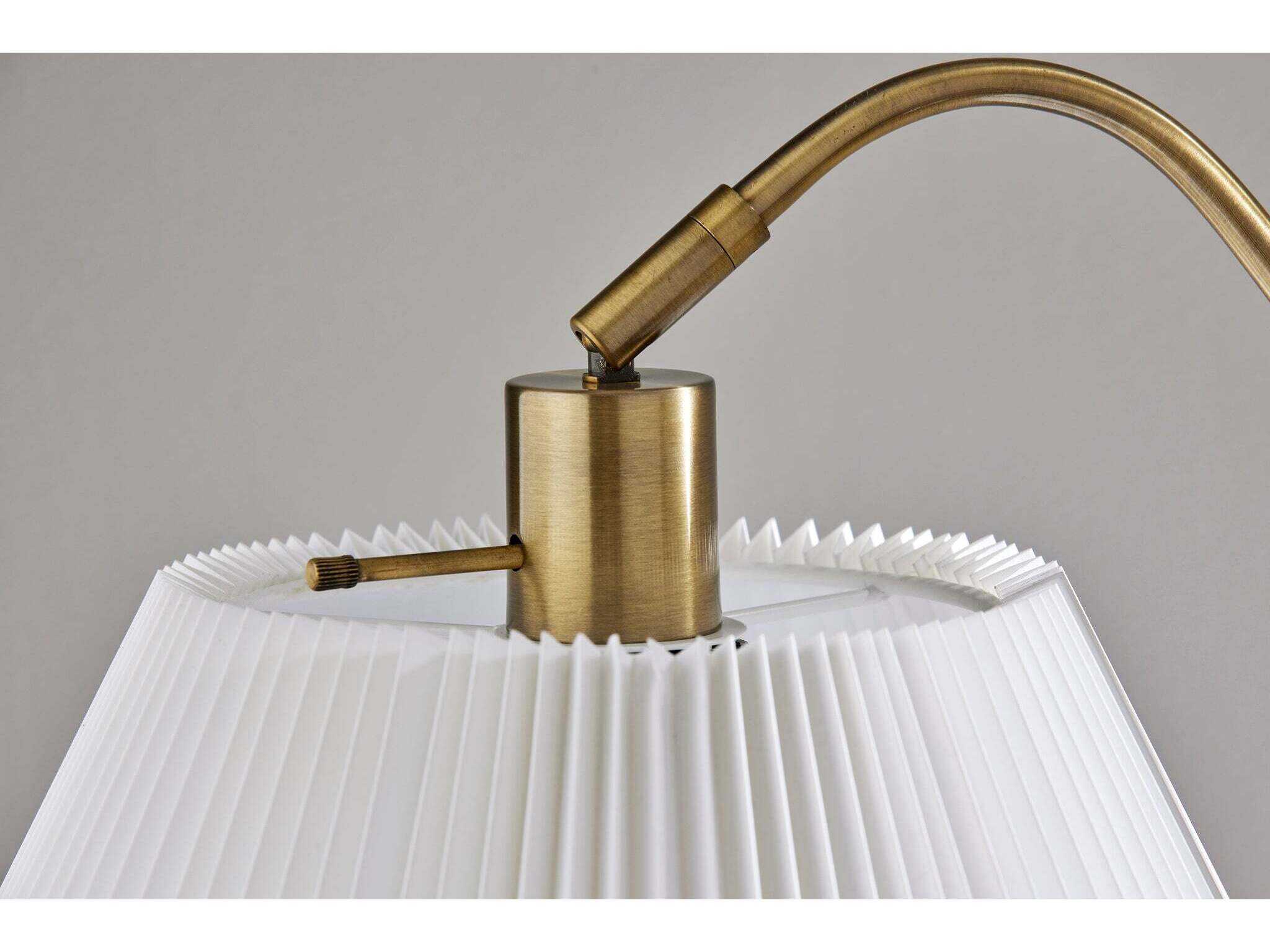 Adesso Derby Antique Brass White Pleated Floor Lamp