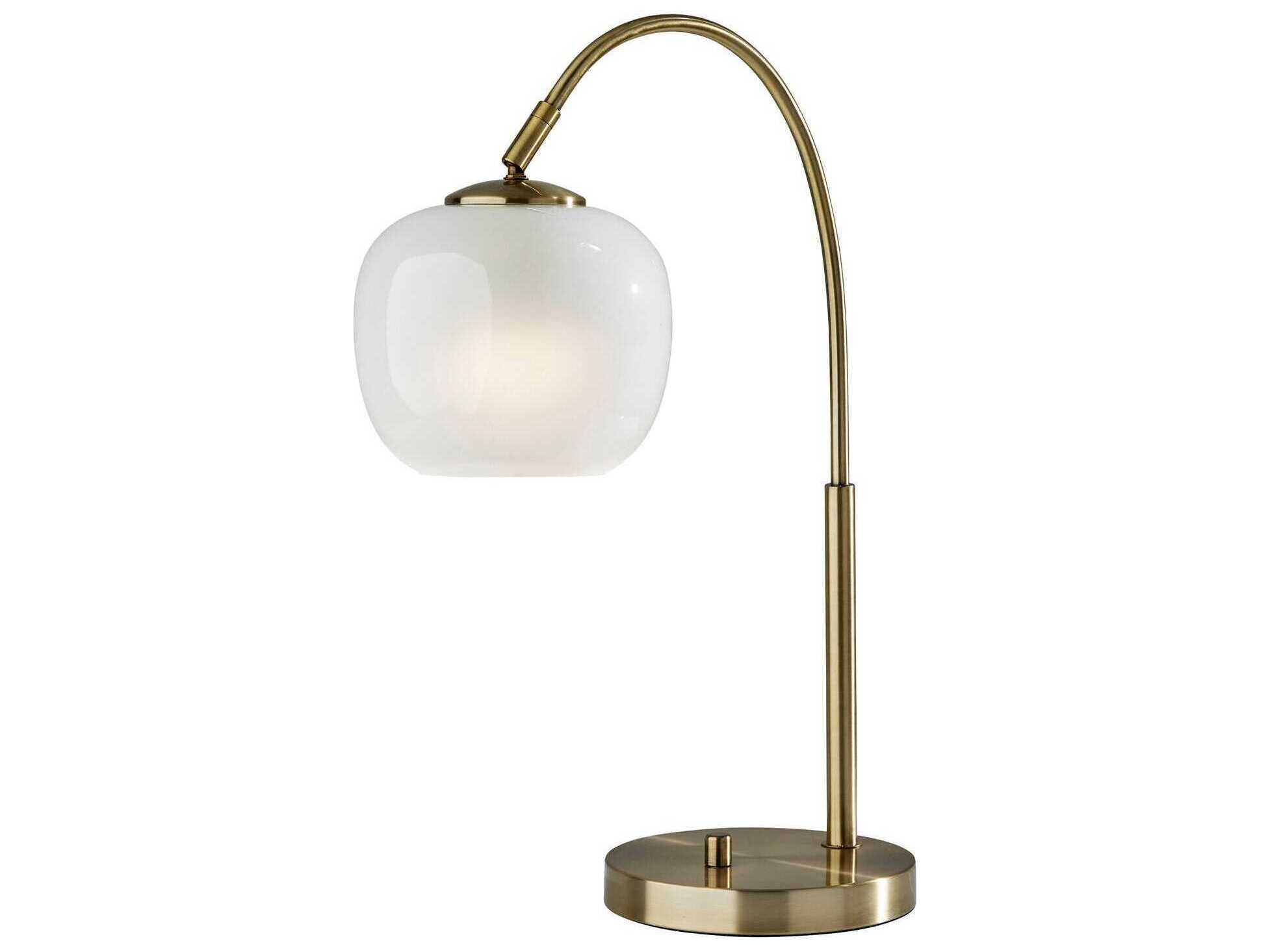 Adesso Magnolia Antique Brass White Glosted Glass Table Lamp