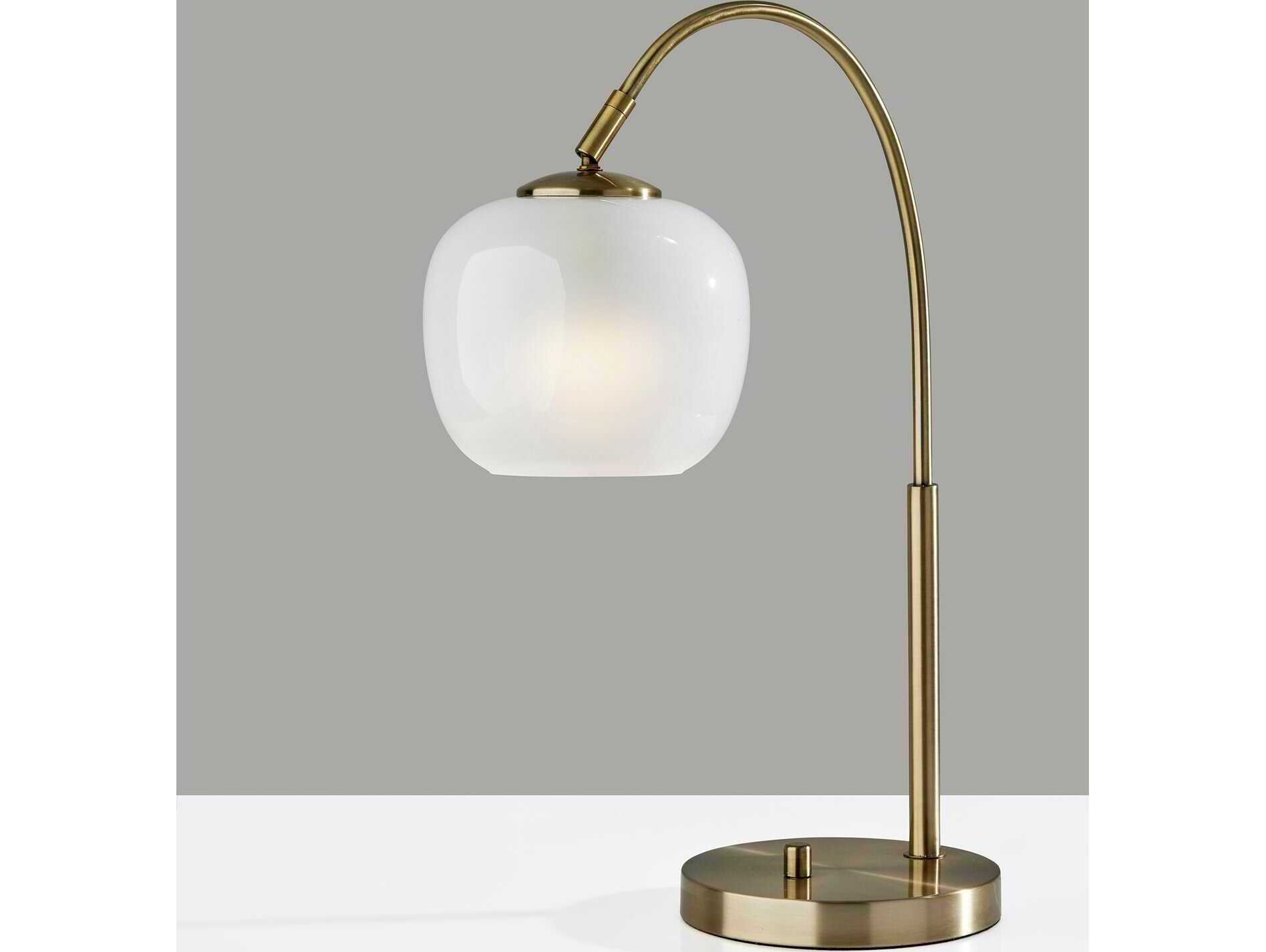 Adesso Magnolia Antique Brass White Glosted Glass Table Lamp
