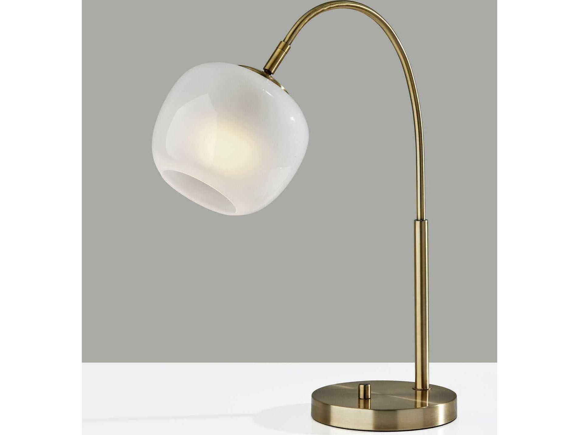 Adesso Magnolia Antique Brass White Glosted Glass Table Lamp