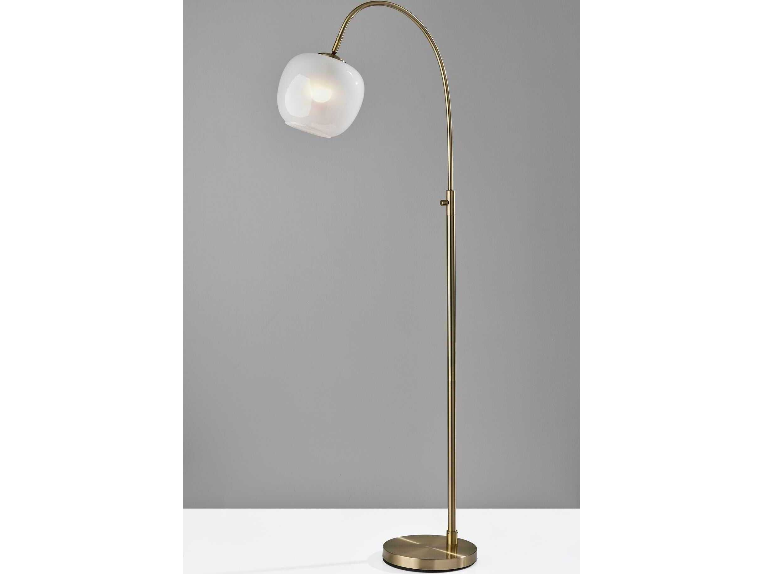 Adesso Magnolia Antique Brass White Glosted Glass Floor Lamp