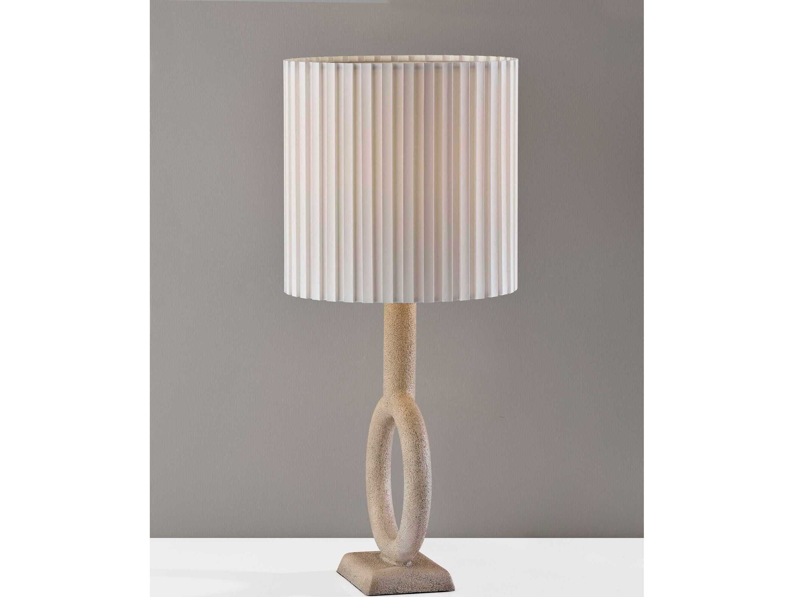 Adesso Elizabeth Painted Stone Texture White Box Pleated Off Buffet Lamp