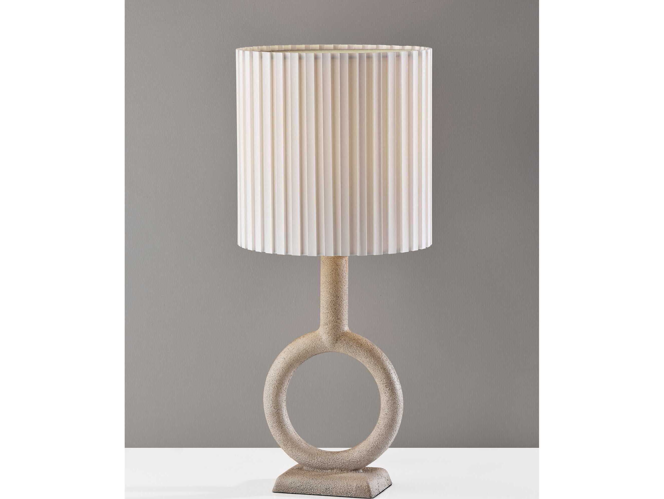 Adesso Elizabeth Painted Stone Texture White Box Pleated Off Buffet Lamp
