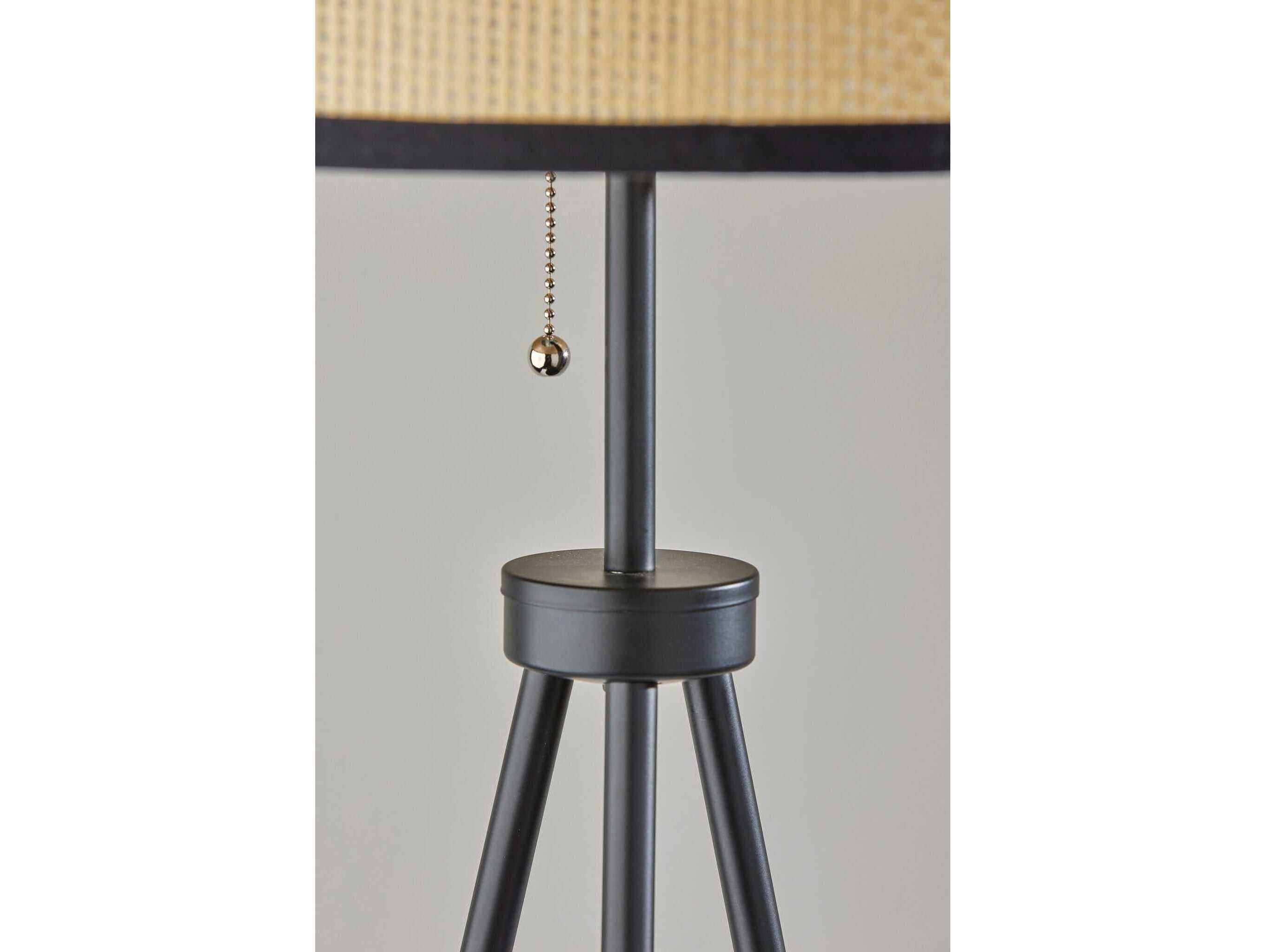 Adesso Raven Black Natural Woven Paper With Trim Floor Lamp