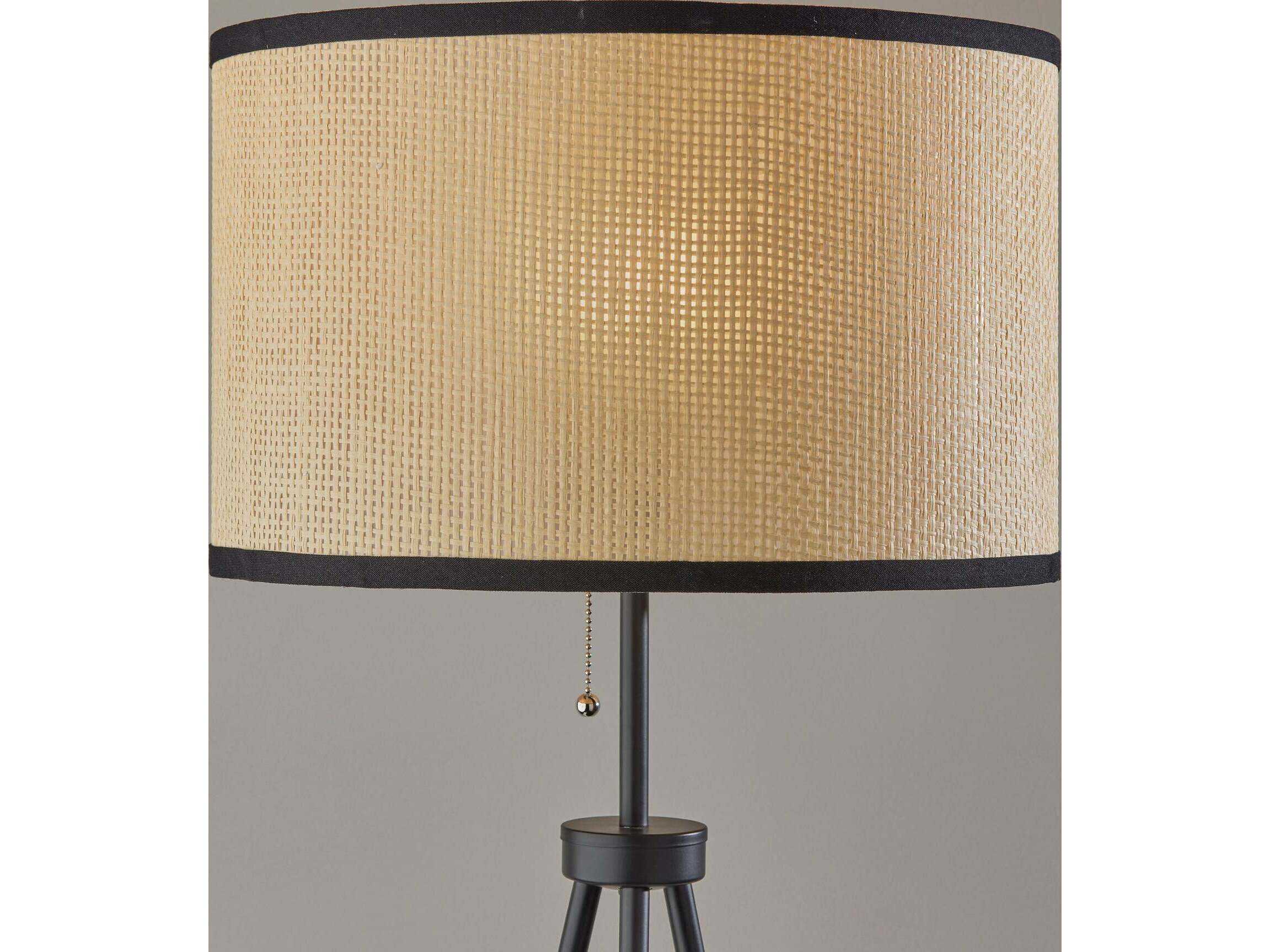 Adesso Raven Black Natural Woven Paper With Trim Floor Lamp