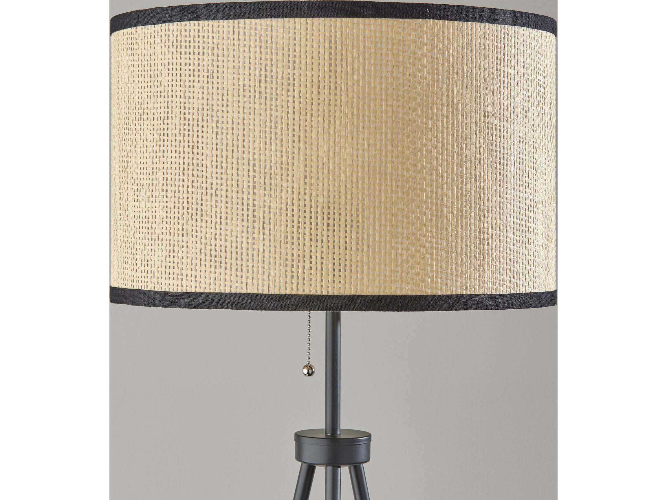 Adesso Raven Black Natural Woven Paper With Trim Floor Lamp
