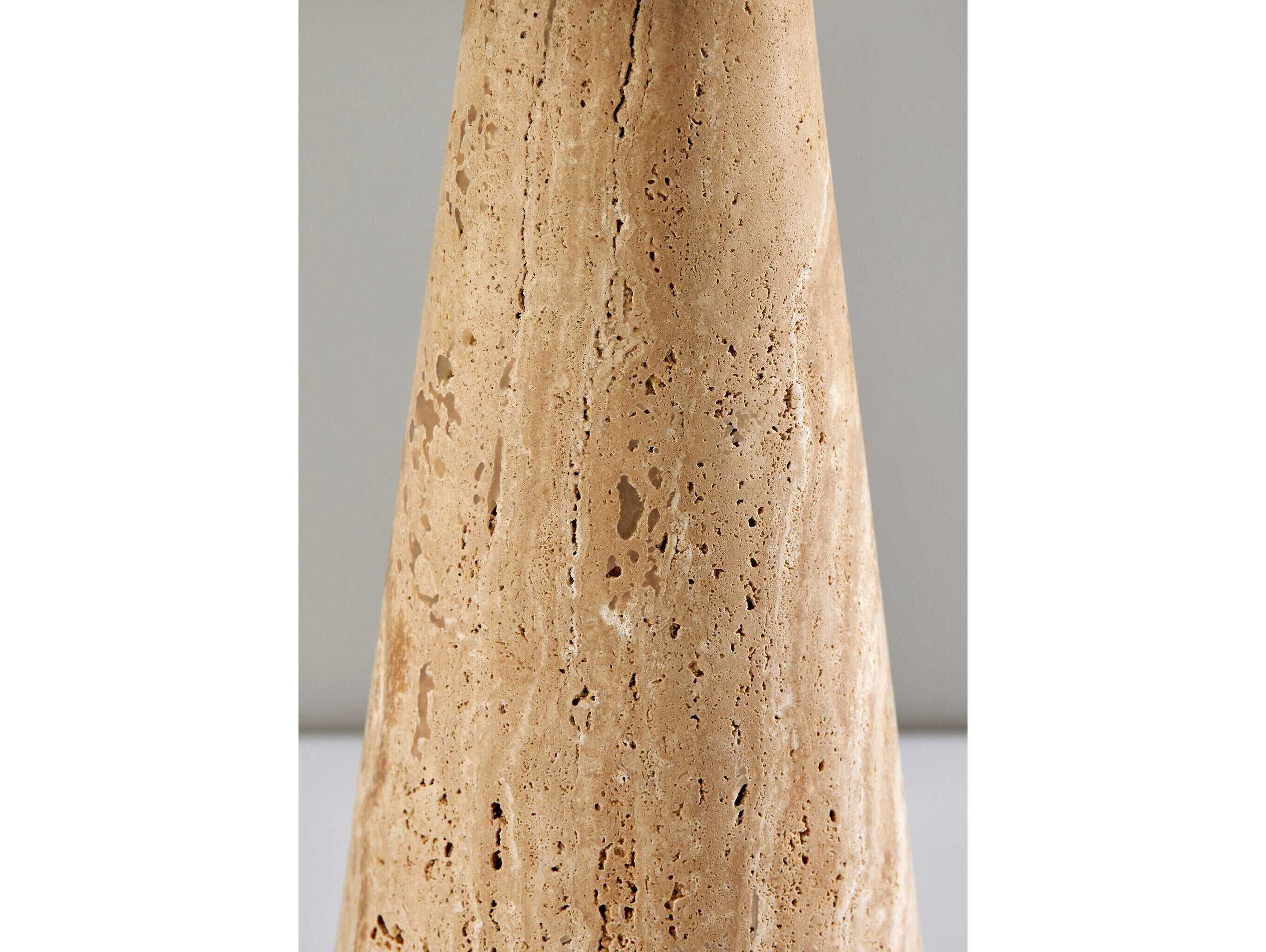 Adesso Travis Travertine Stone White Textured Fabric Brown Buffet Lamp