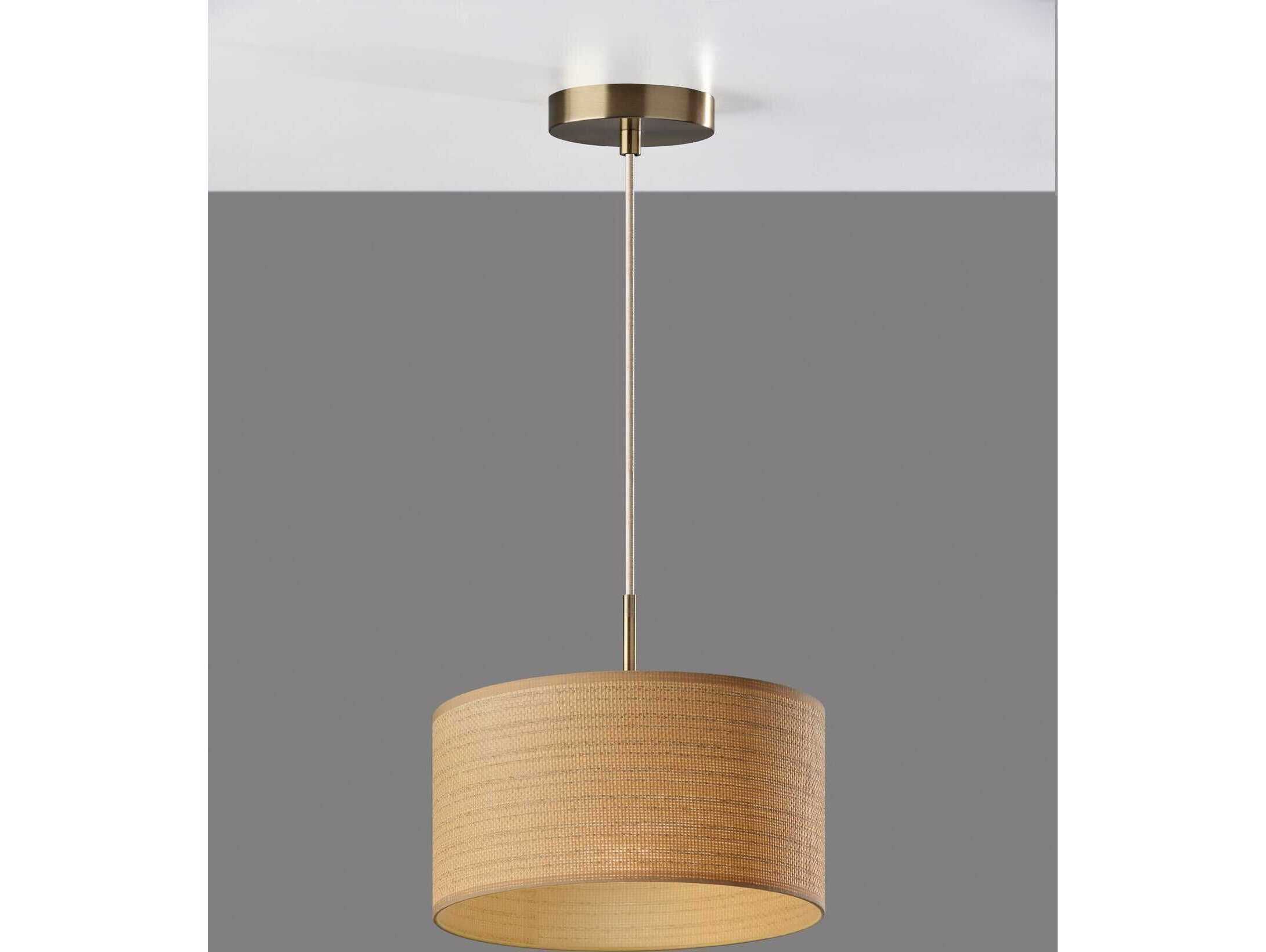 Adesso Harvest Antique Brass Brown Drum Pendant