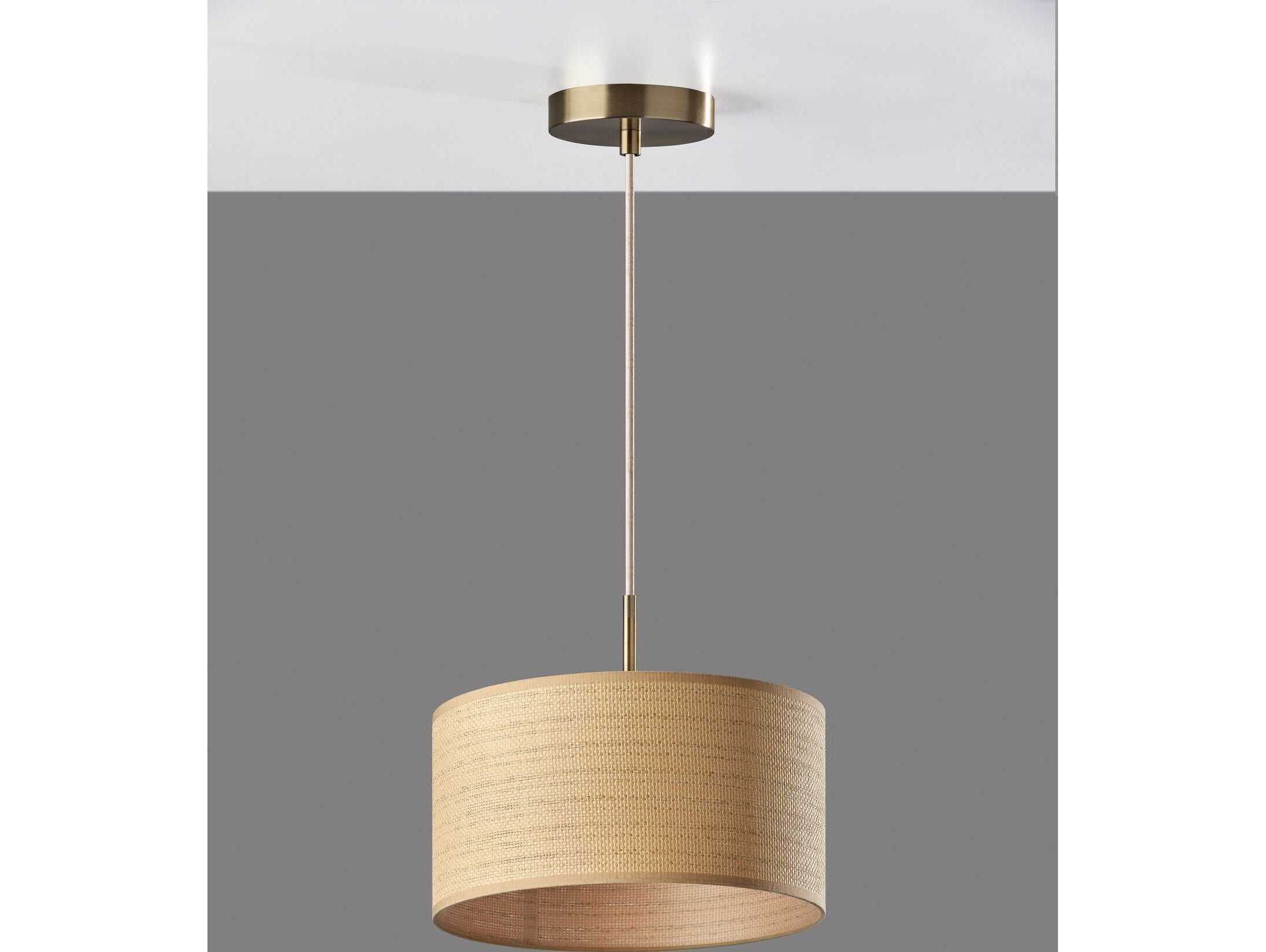 Adesso Harvest Antique Brass Brown Drum Pendant