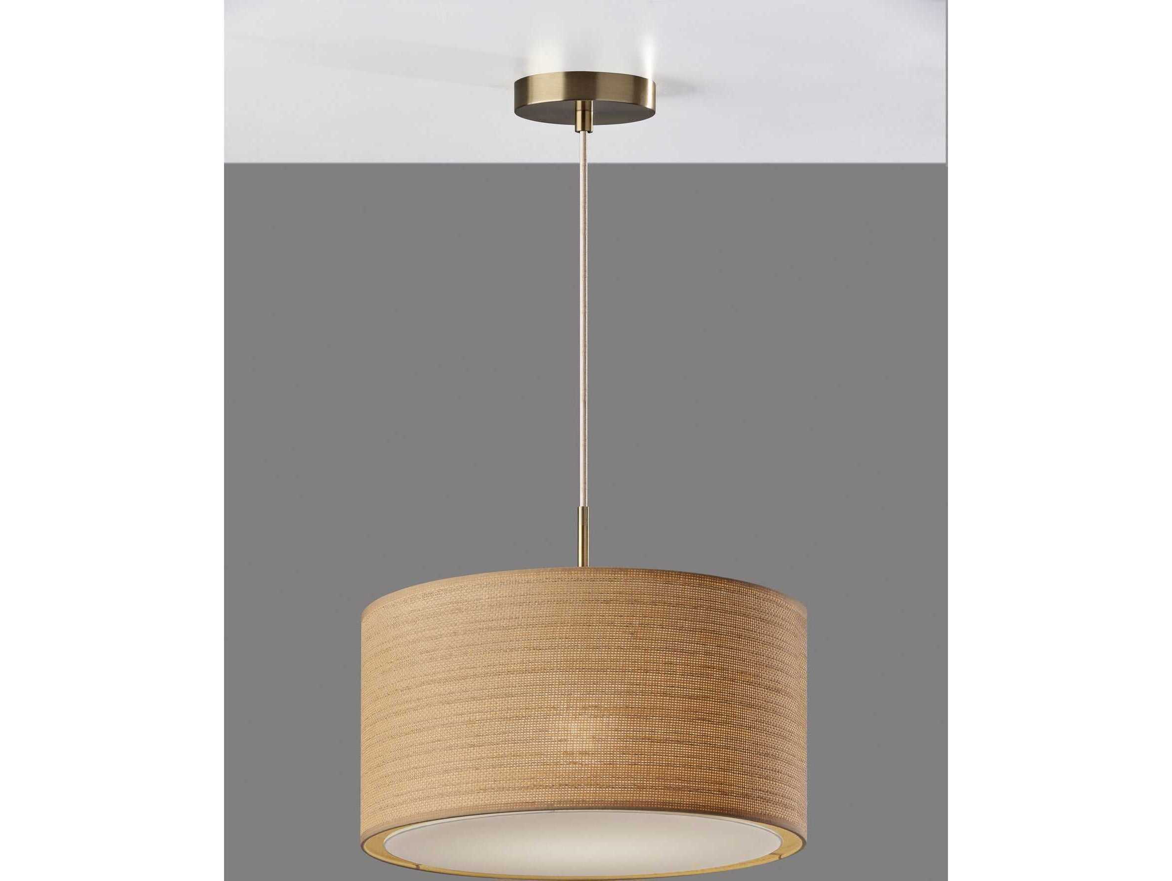 Adesso Harvest Antique Brass Brown Drum Pendant