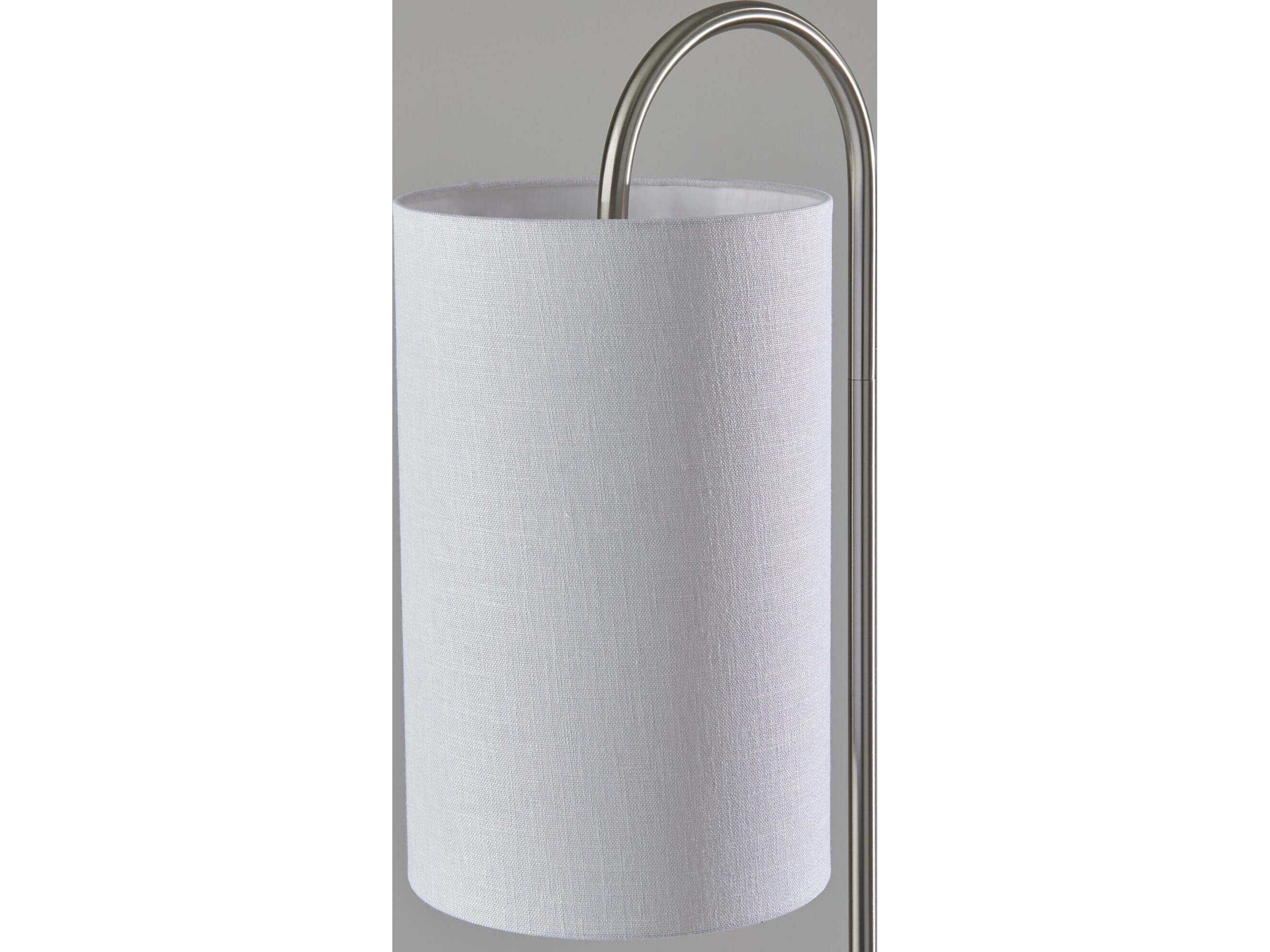 Adesso Leonard Brushed Steel Textured White Fabric Floor Lamp