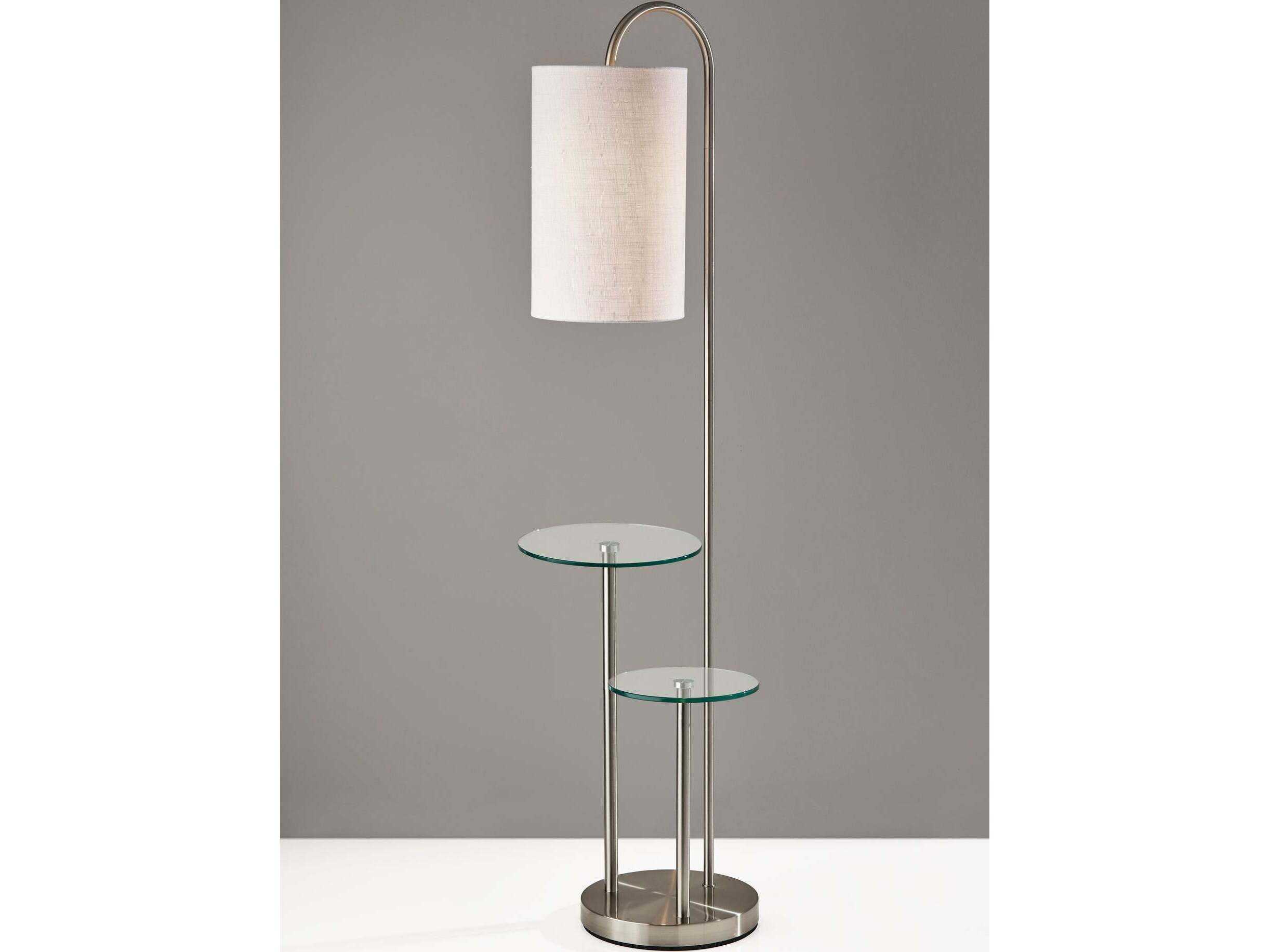 Adesso Leonard Brushed Steel Textured White Fabric Floor Lamp