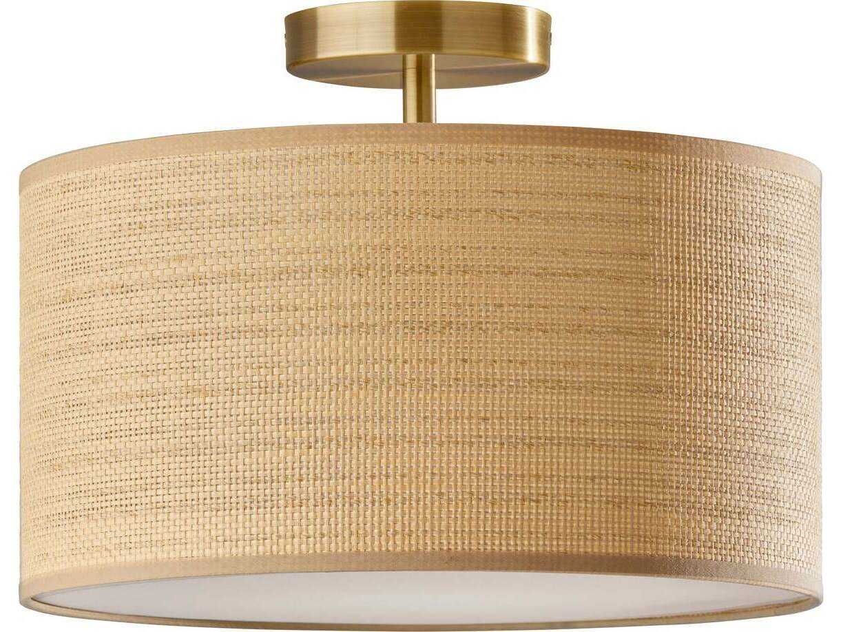Adesso Harvest Antique Brass Brown Drum Semi Flush Mount