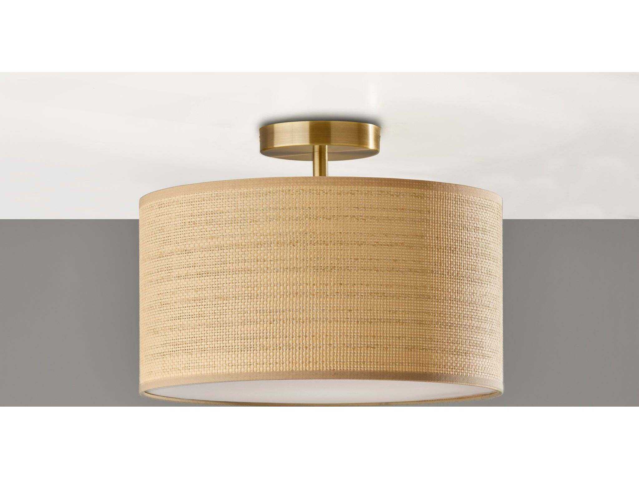 Adesso Harvest Antique Brass Brown Drum Semi Flush Mount