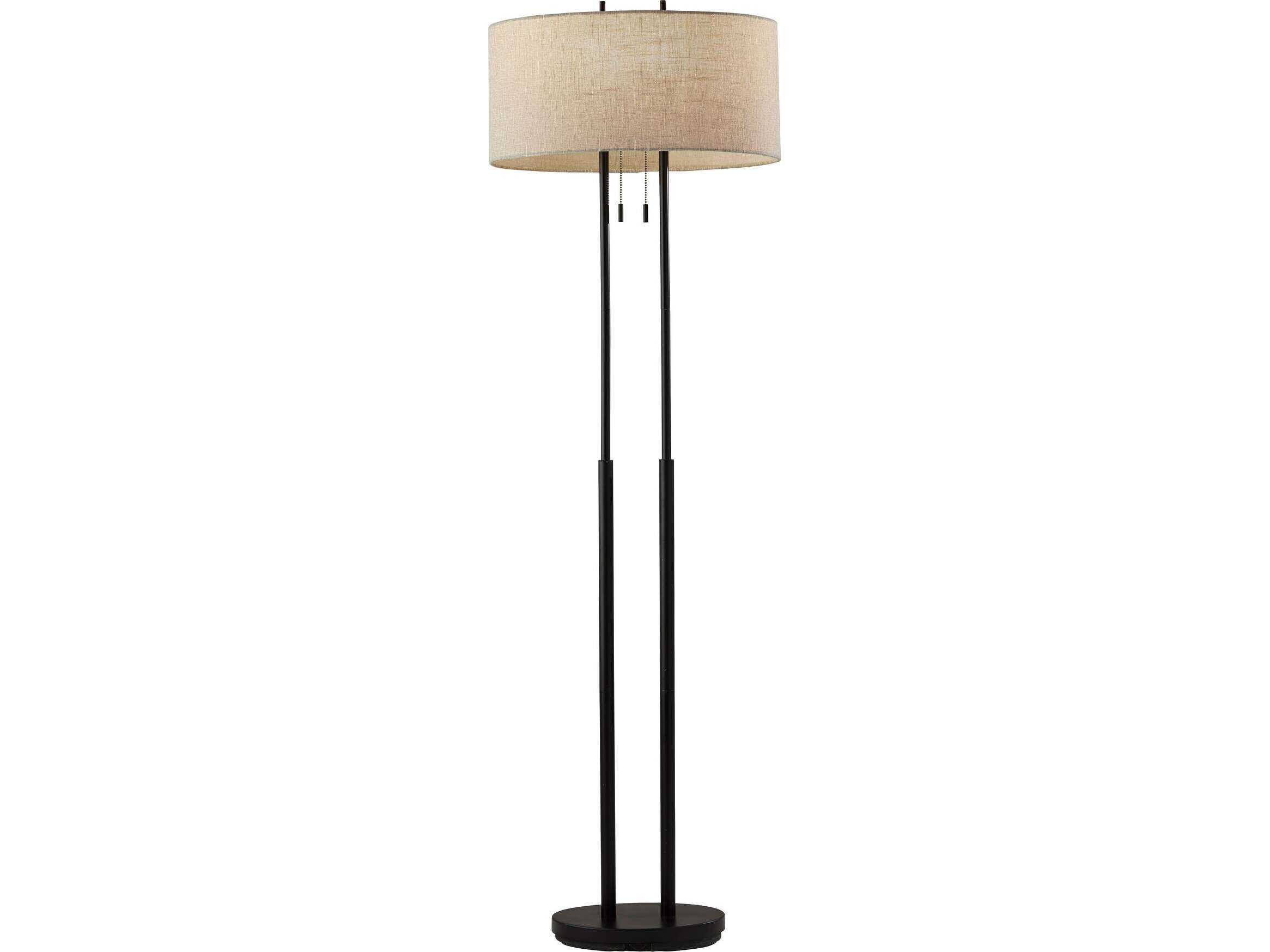 Adesso Duet Antique Bronze Taupe Textured Fabric Floor Lamp