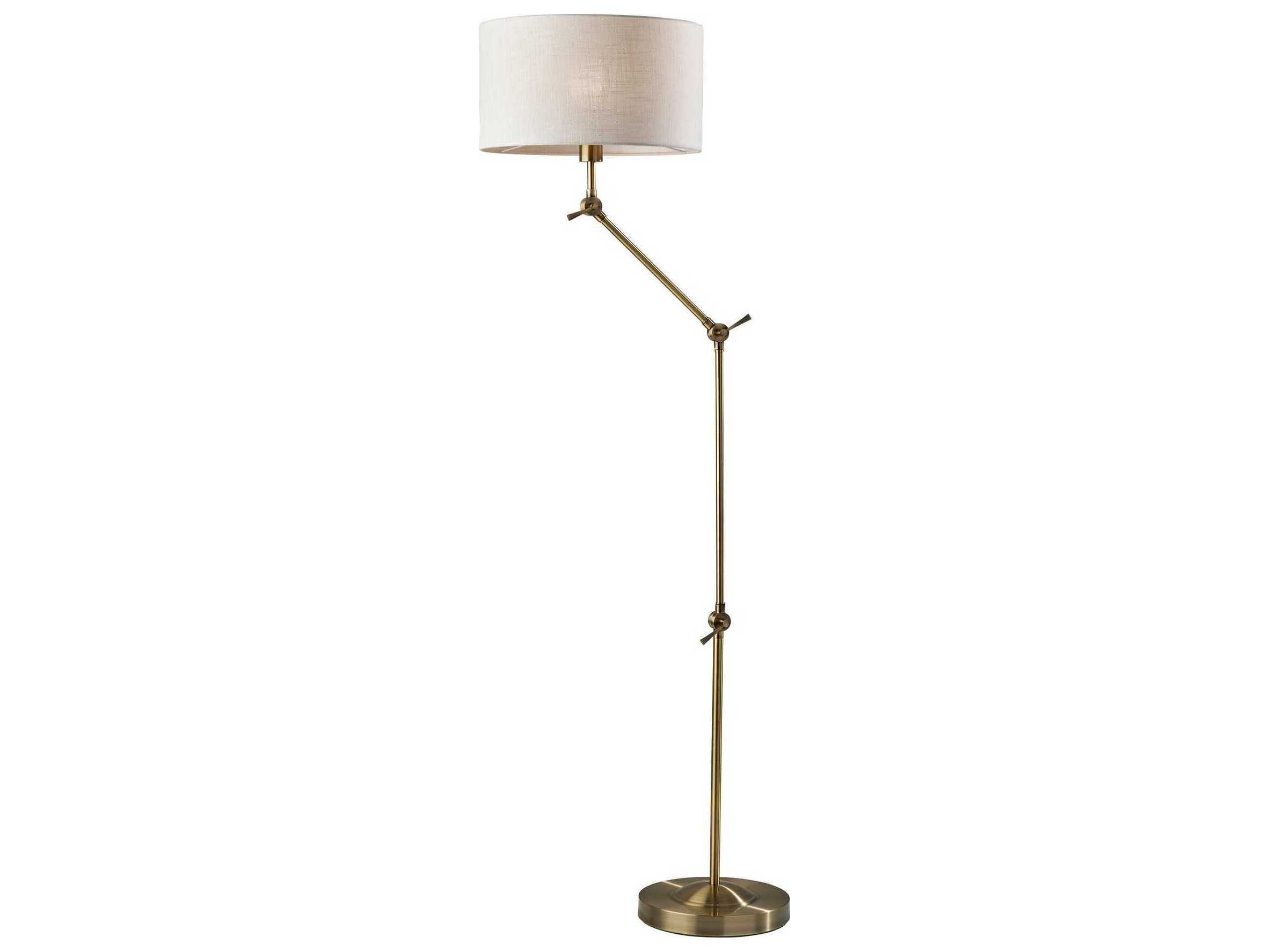Adesso Willard Antique Brass Cream Textured Fabric Floor Lamp