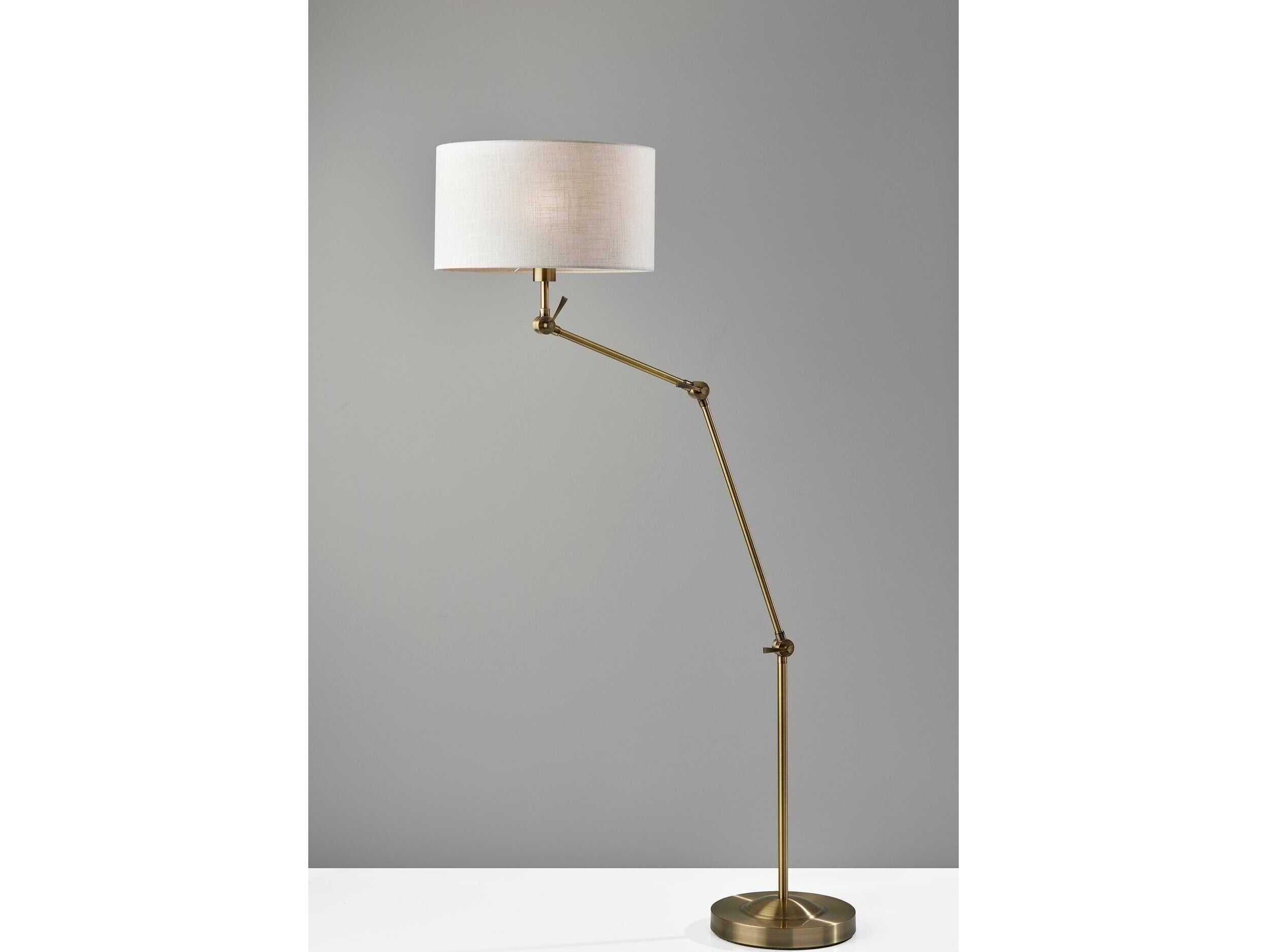 Adesso Willard Antique Brass Cream Textured Fabric Floor Lamp