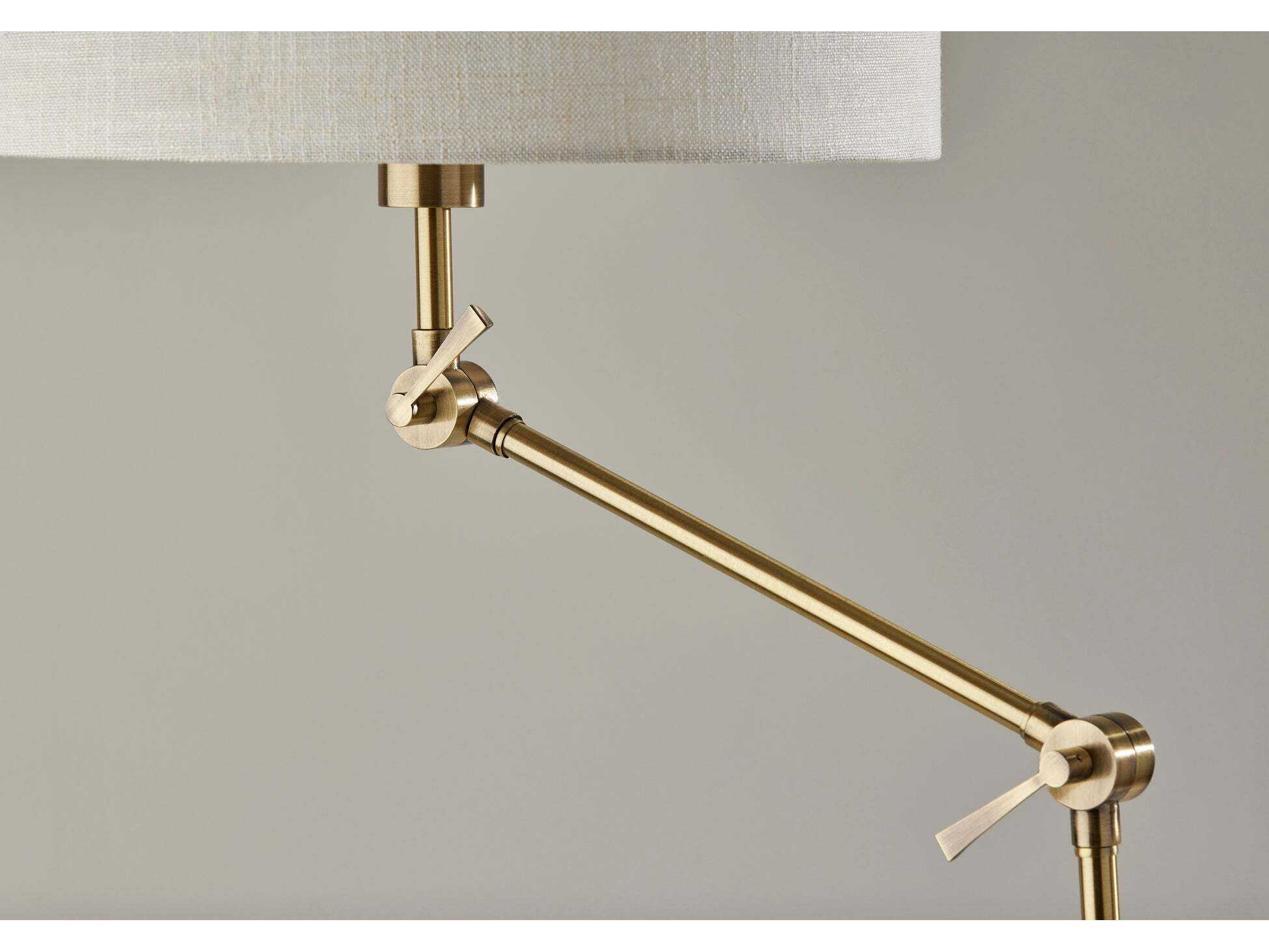 Adesso Willard Antique Brass Cream Textured Fabric Floor Lamp