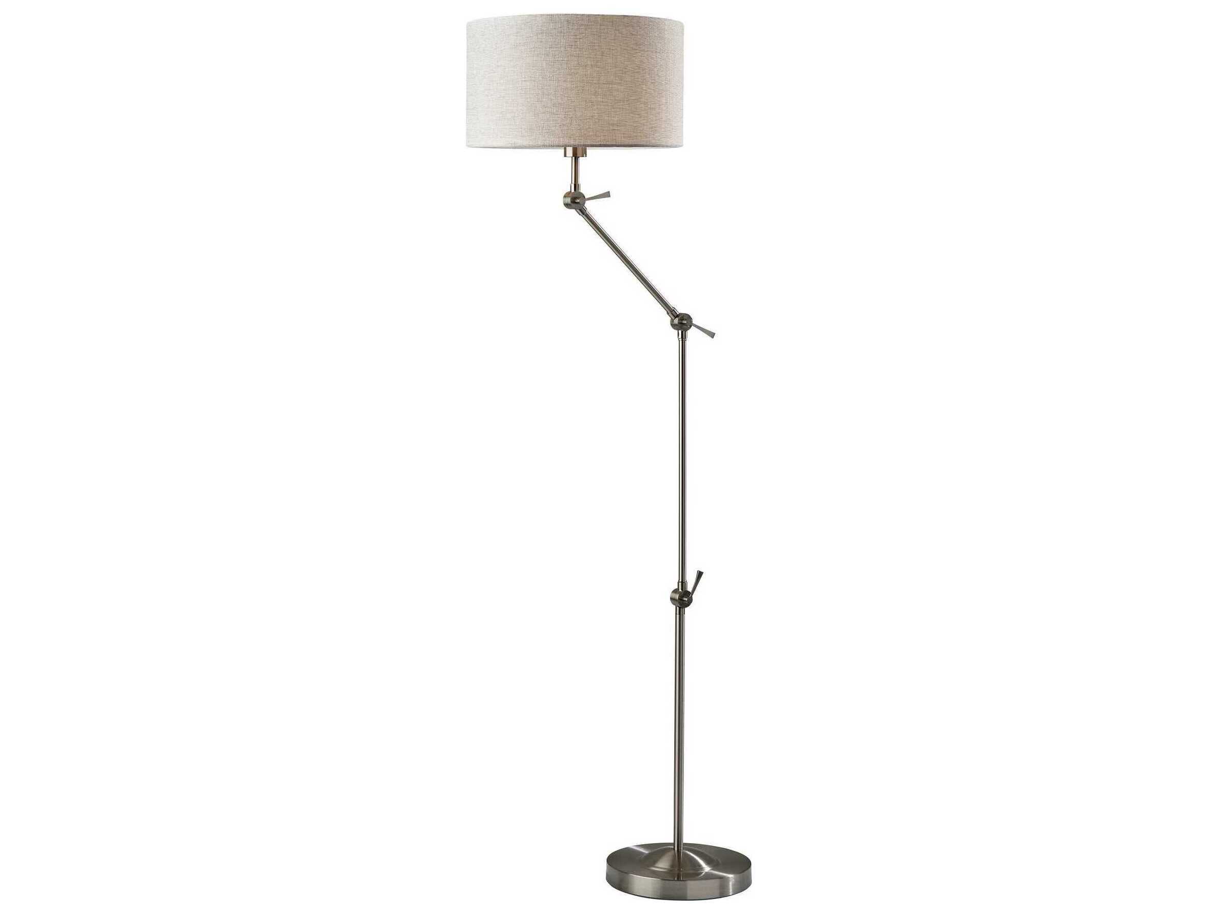 Adesso Willard Brushed Steel Light Taupe Textured Fabric Floor Lamp