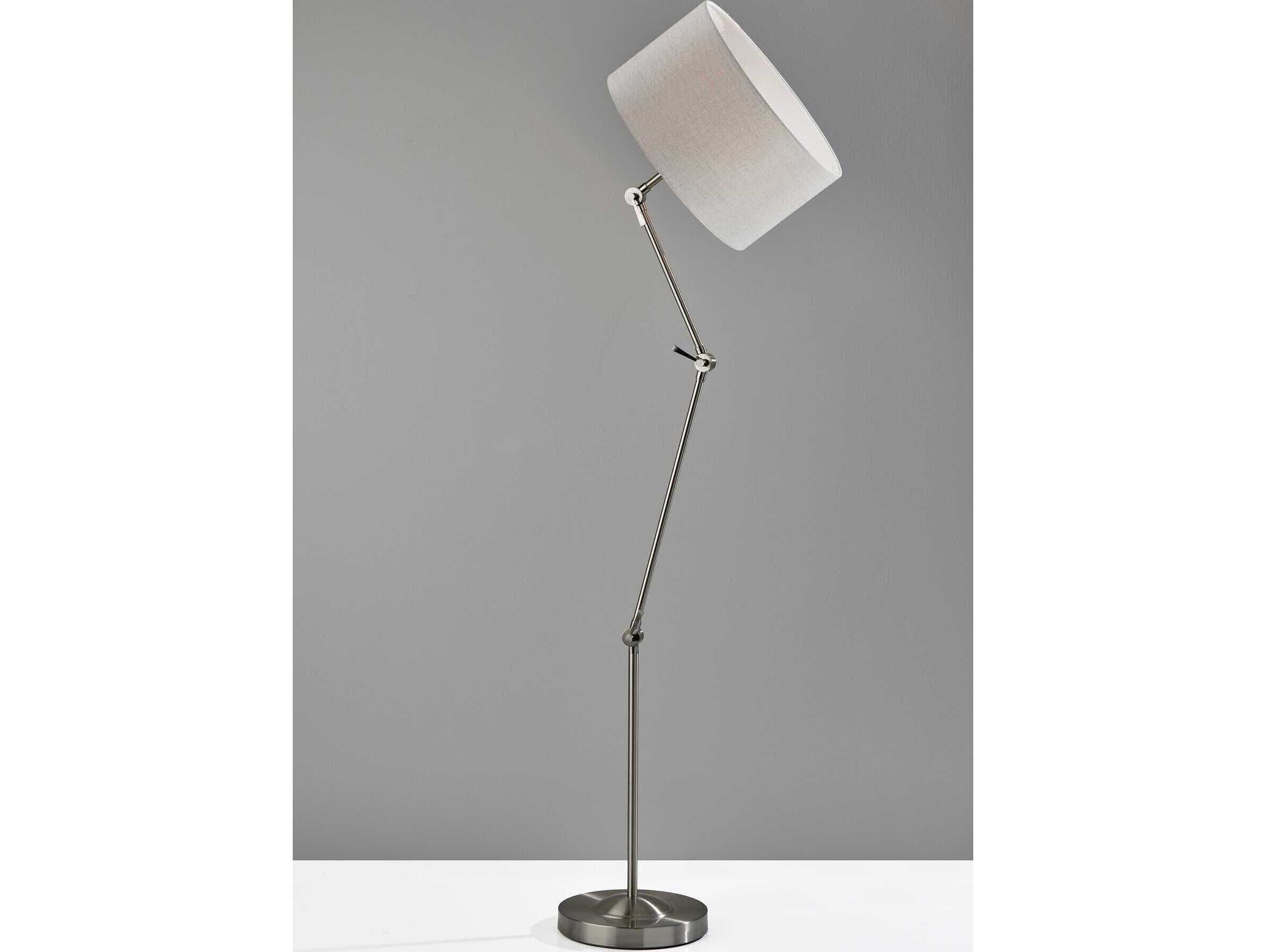 Adesso Willard Brushed Steel Light Taupe Textured Fabric Floor Lamp