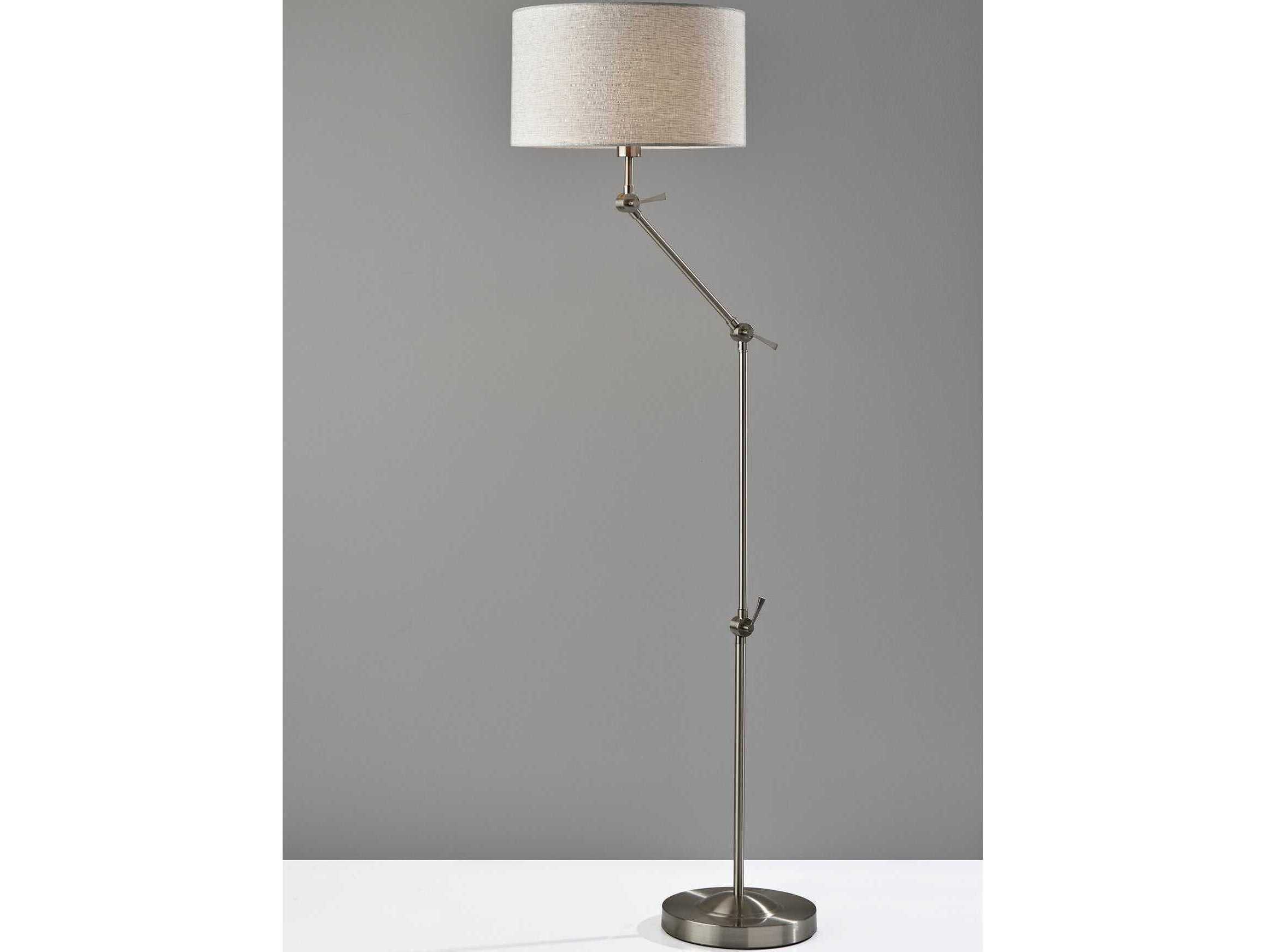 Adesso Willard Brushed Steel Light Taupe Textured Fabric Floor Lamp