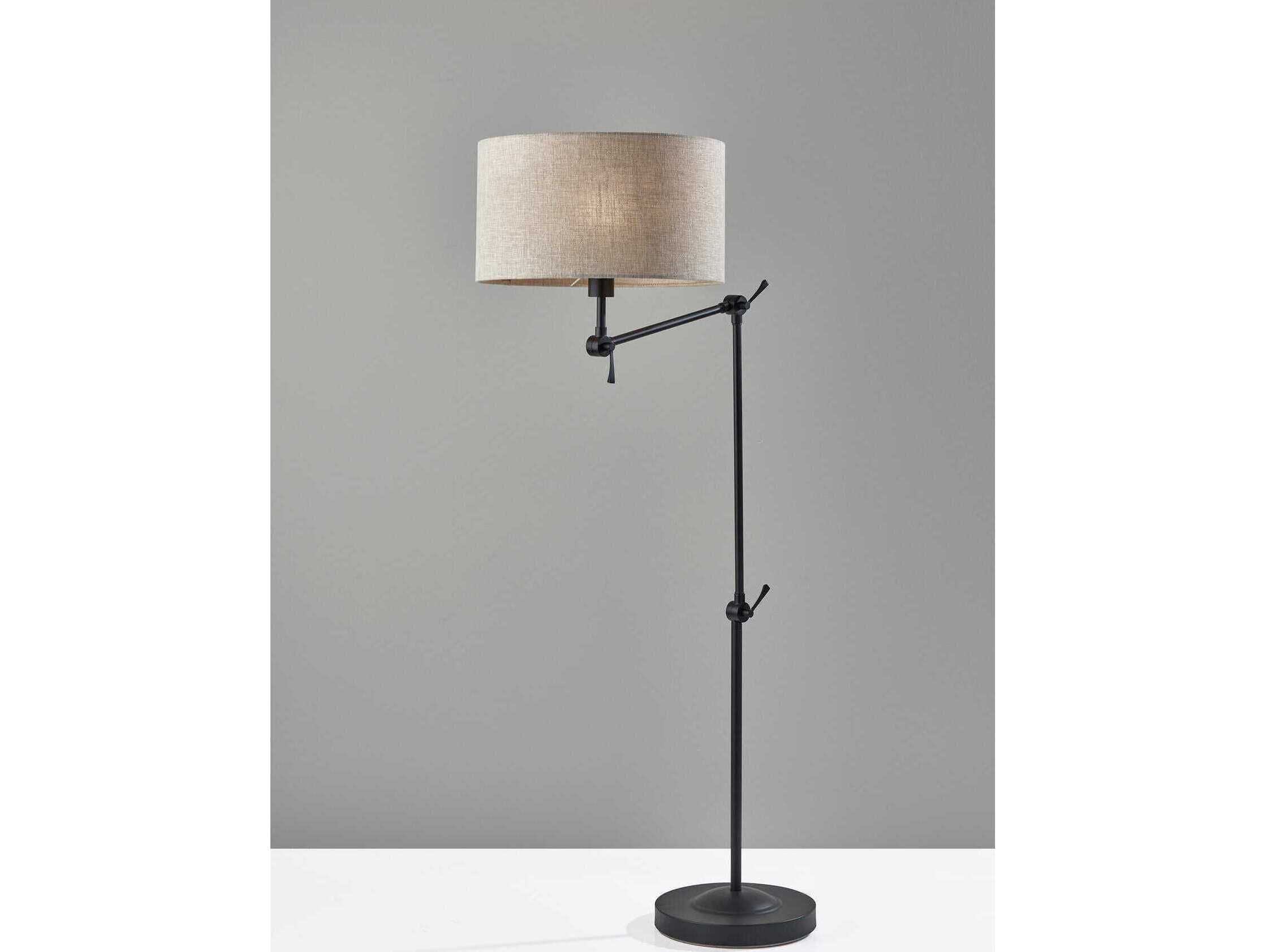 Adesso Willard Dark Bronze Beige Textured Fabric Floor Lamp