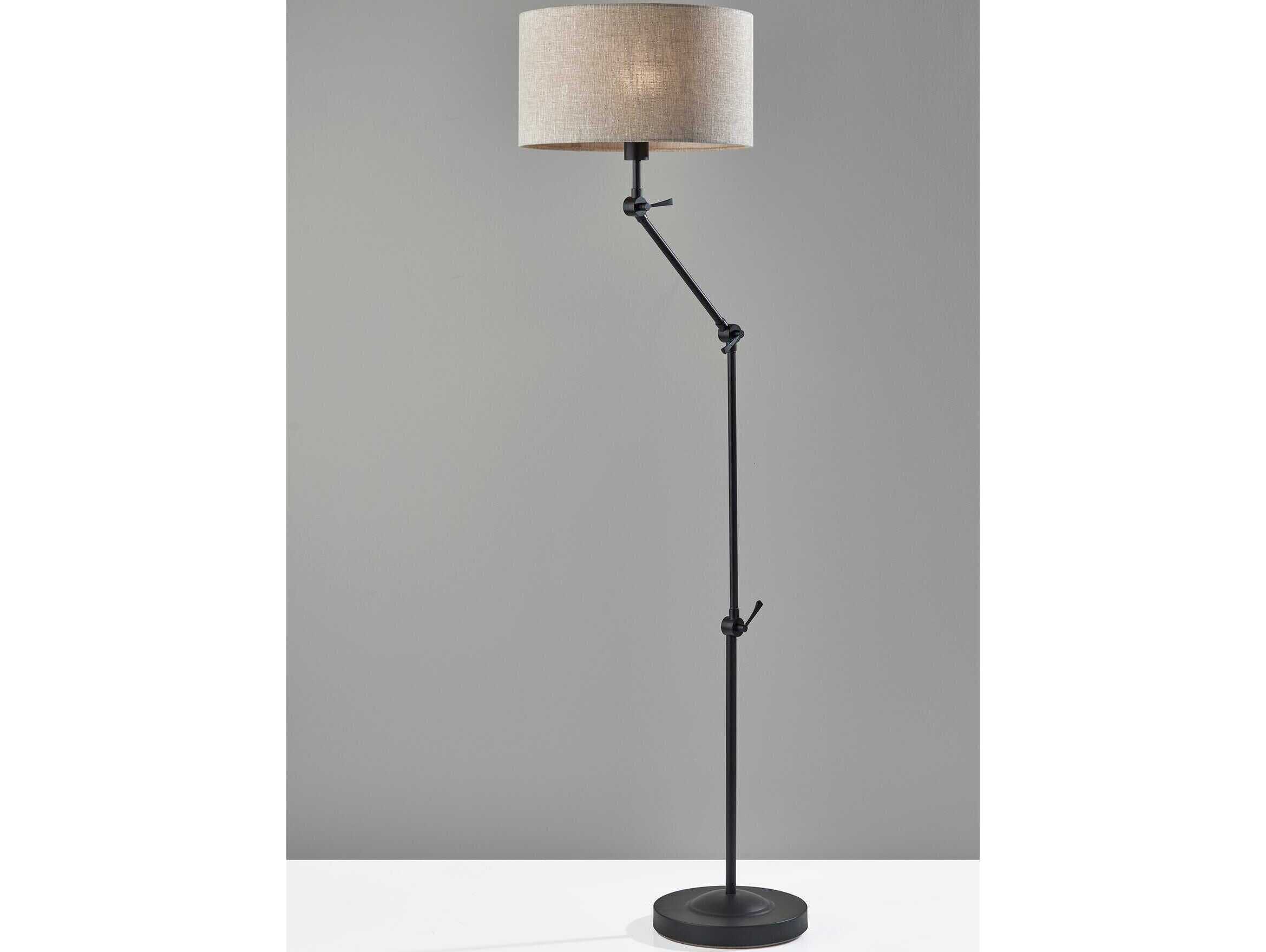 Adesso Willard Dark Bronze Beige Textured Fabric Floor Lamp