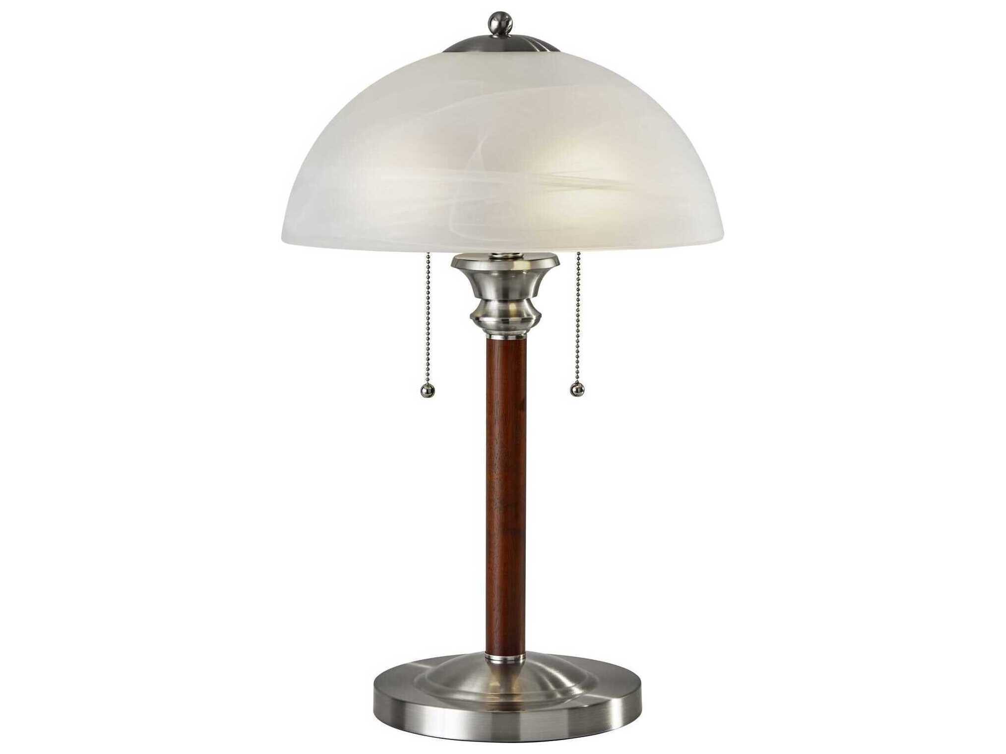 Adesso Lexington Walnut Rubber Brushed Steel Alabaster Frosted Glass Silver Traditional Table Lamp